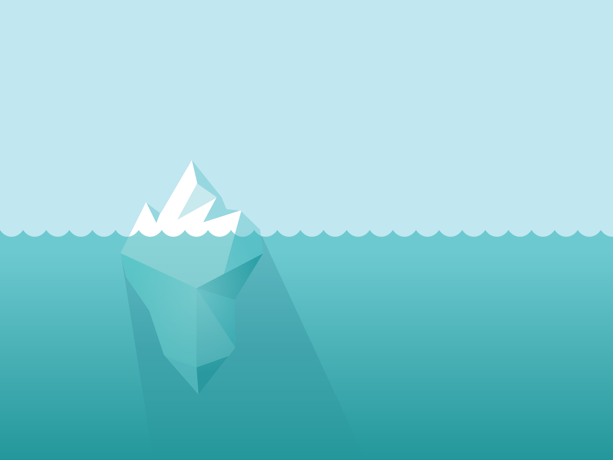 Um iceberg flutuando com a maior parte de sua massa submersa debaixo d'água.
