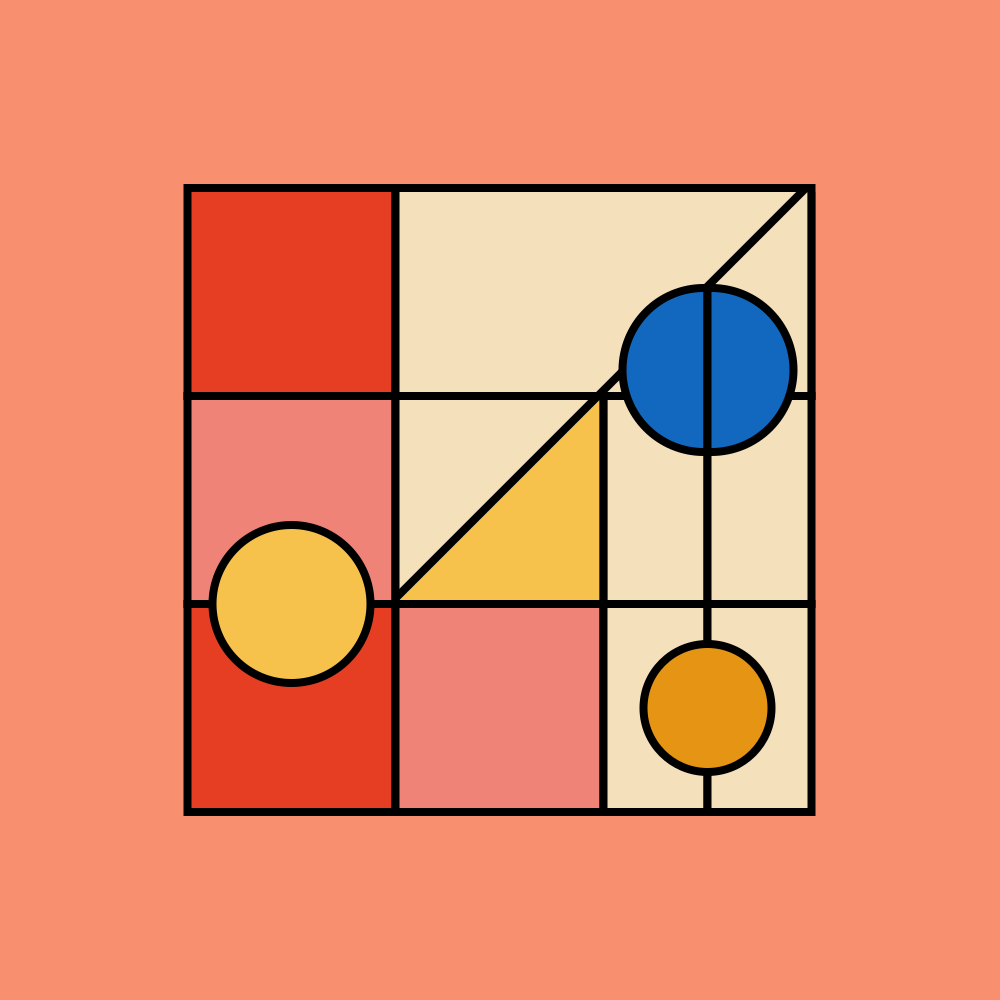 Motif géométrique abstrait avec des formes colorées sur fond pêche.