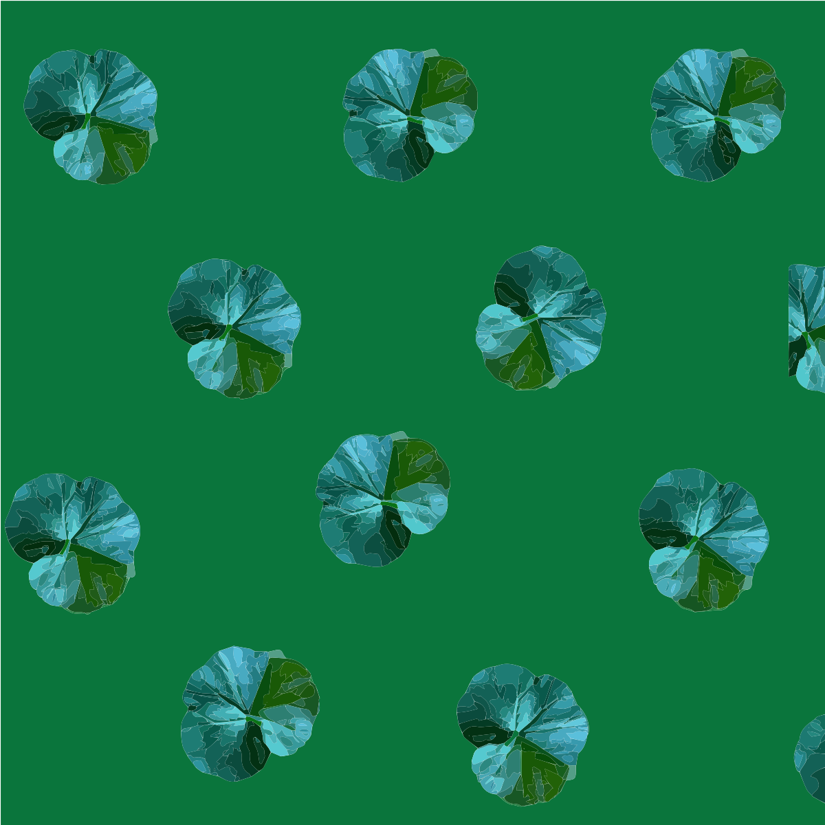 Sfondo verde con motivi floreali sparsi teal e verde