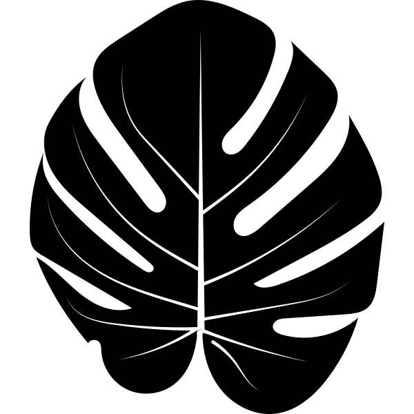 Eine schwarze Monstera-Blatt-Silhouette.