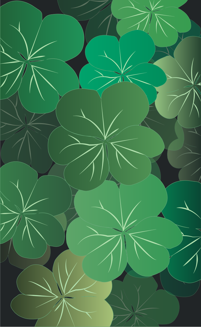 Un motif de trèfles verts à quatre feuilles sur fond sombre