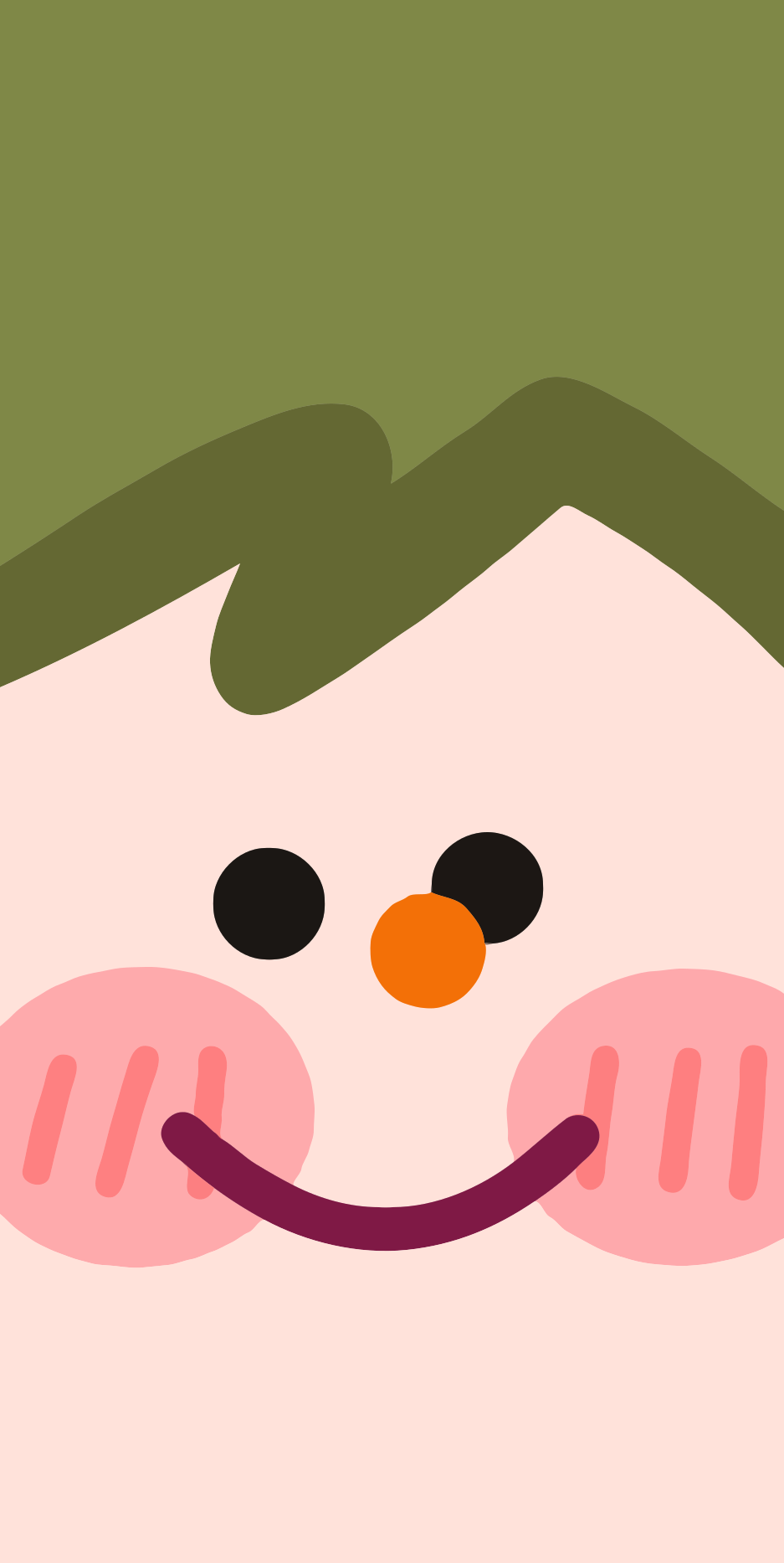 Smiling cartoon face with green hair and pink blush.