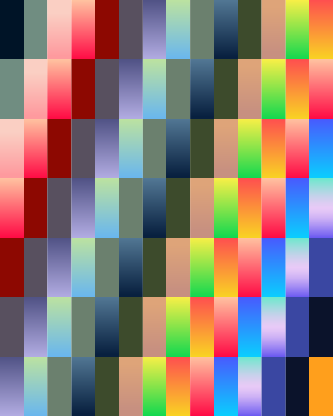 Une grille vibrante de rectangles verticaux en dégradé de couleurs
