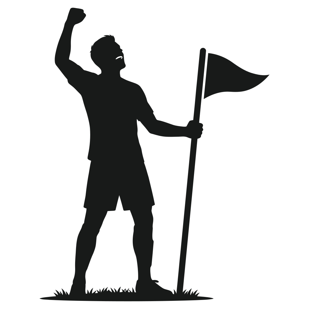 Silhouette d’une personne célébrant la victoire avec un drapeau.