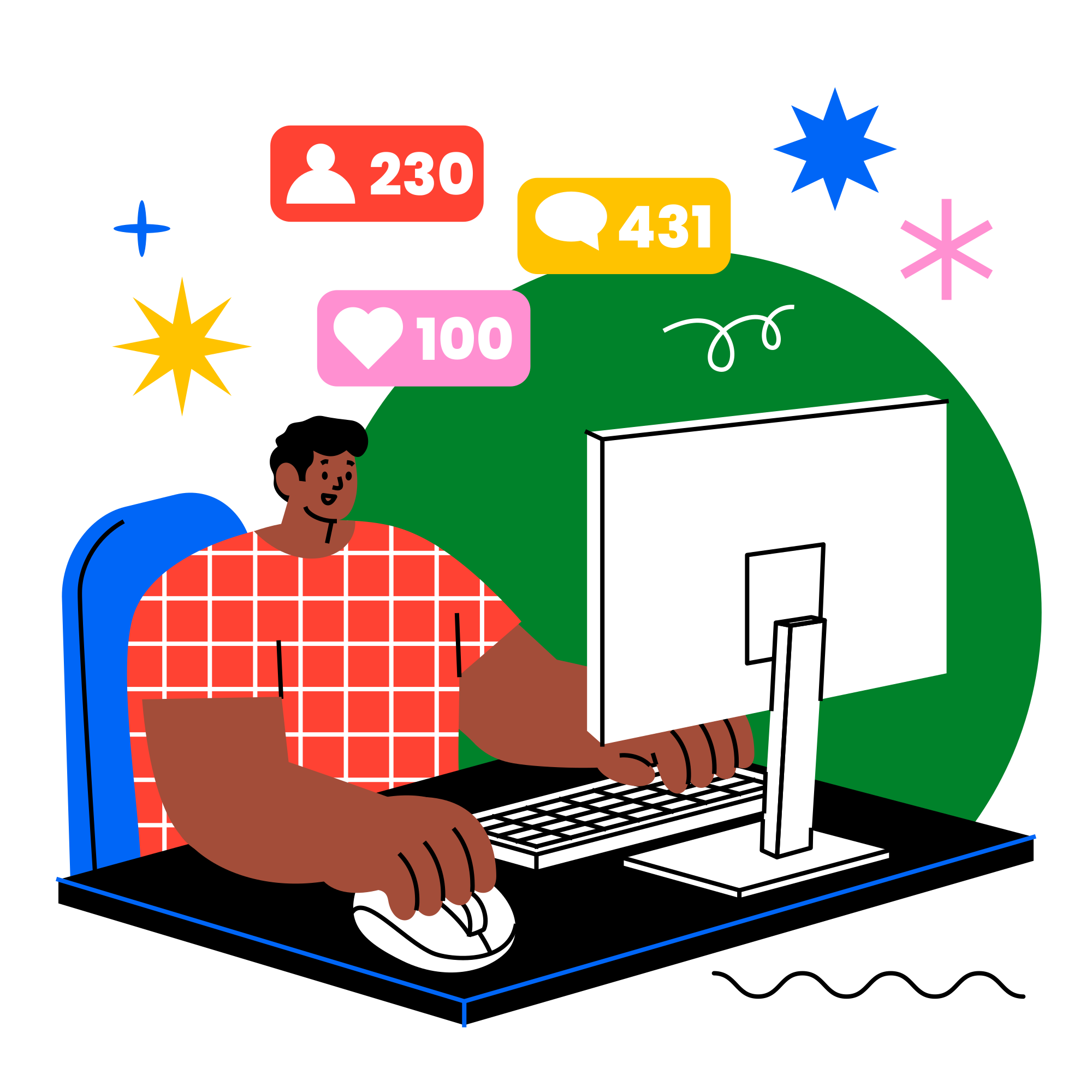 Manajer media sosial bekerja di komputer