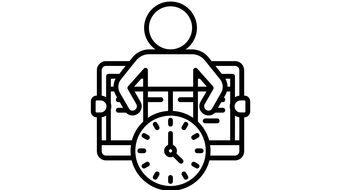 Persona stilizzata che lavora a una scrivania con un orologio.