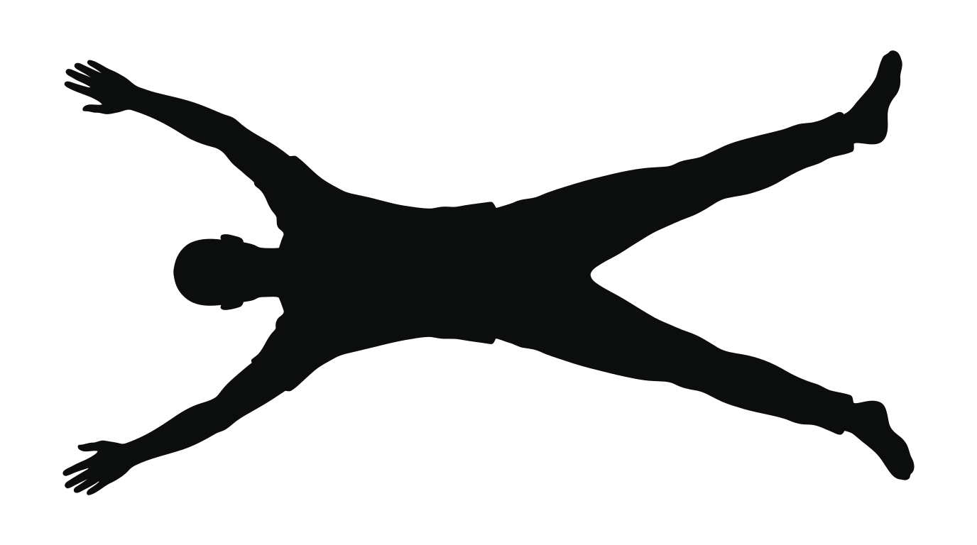 Silhouette d’une personne bras et jambes écartés.