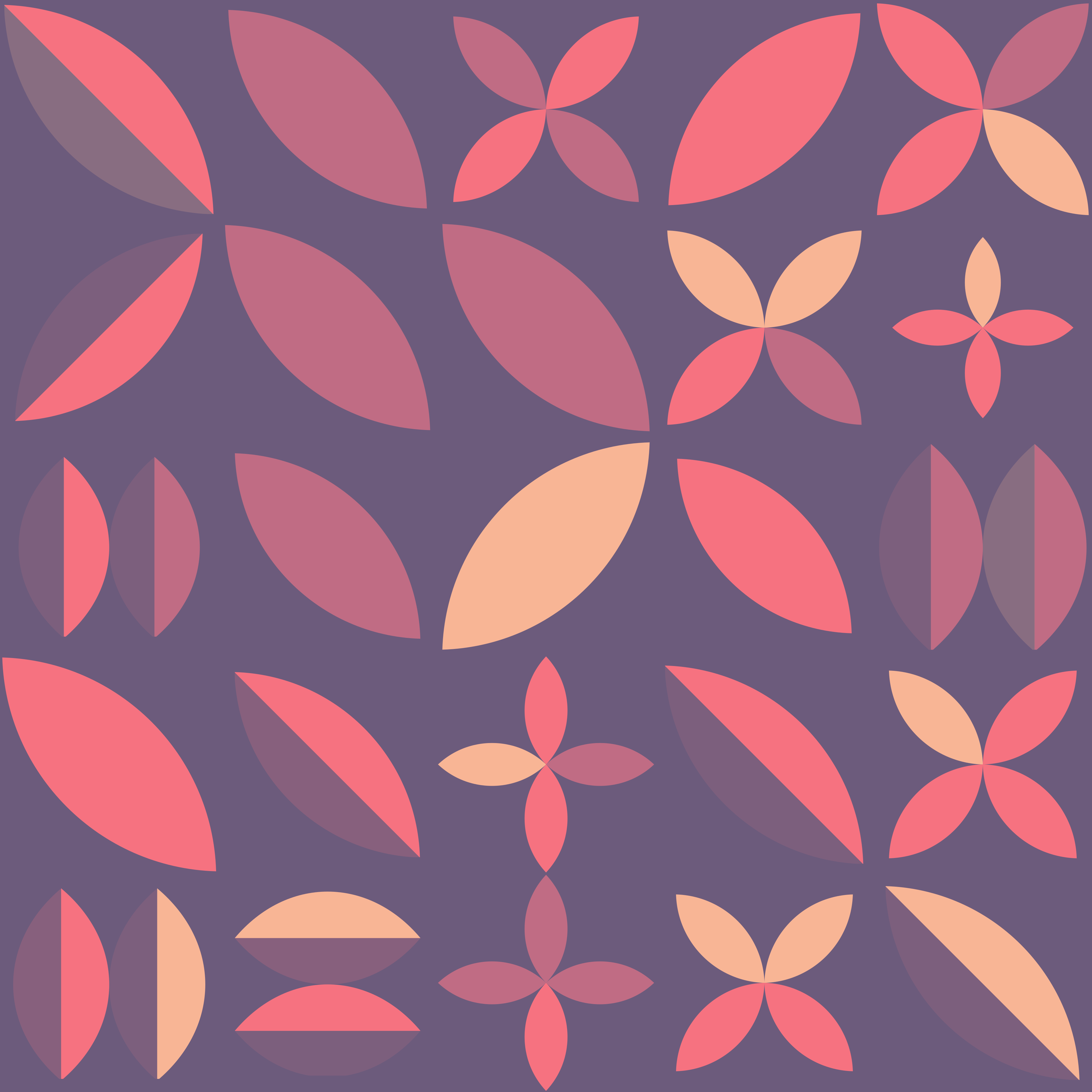 Motivo geometrico astratto con forme colorate di foglie e petali.