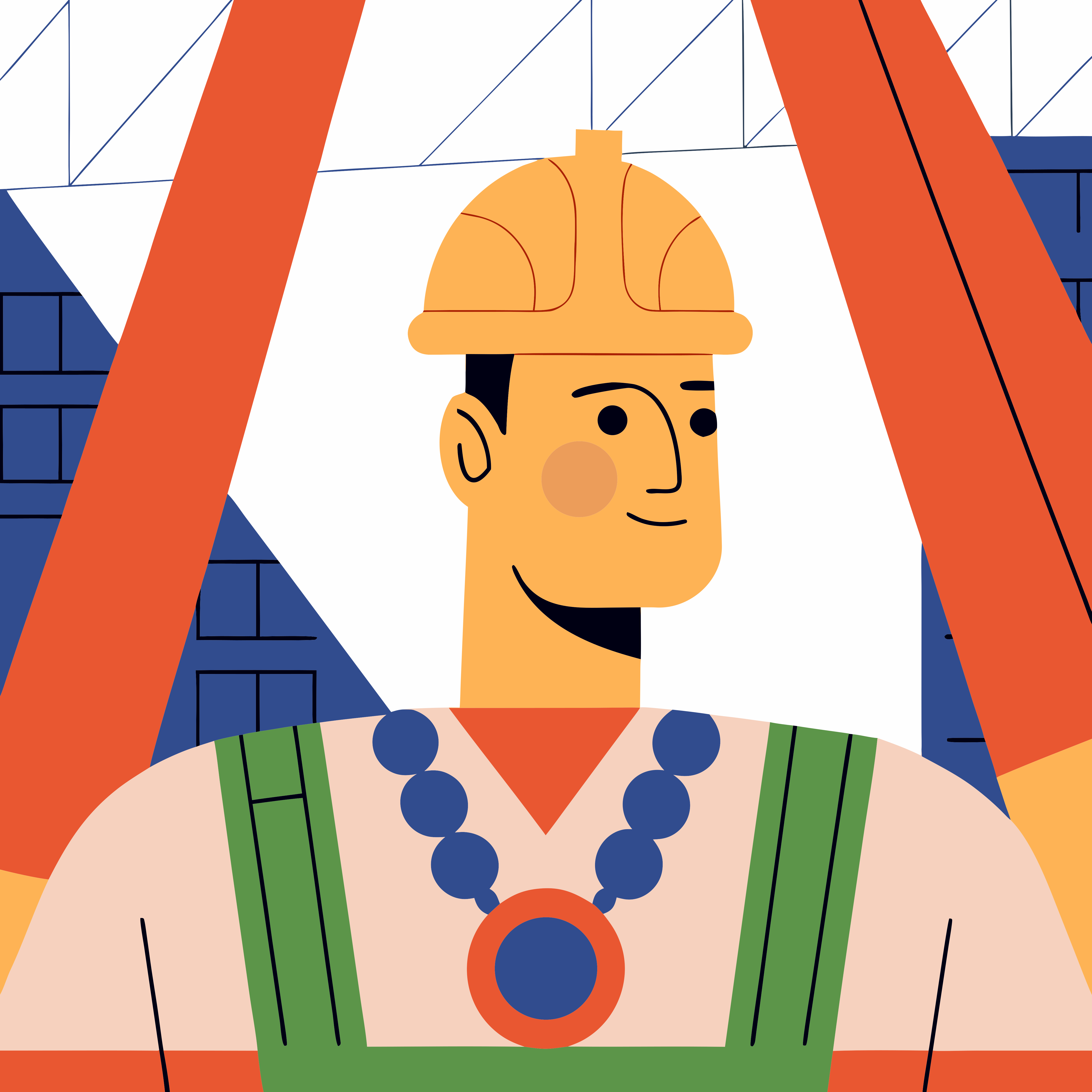 Smiling construction worker in hard hat and green overalls.