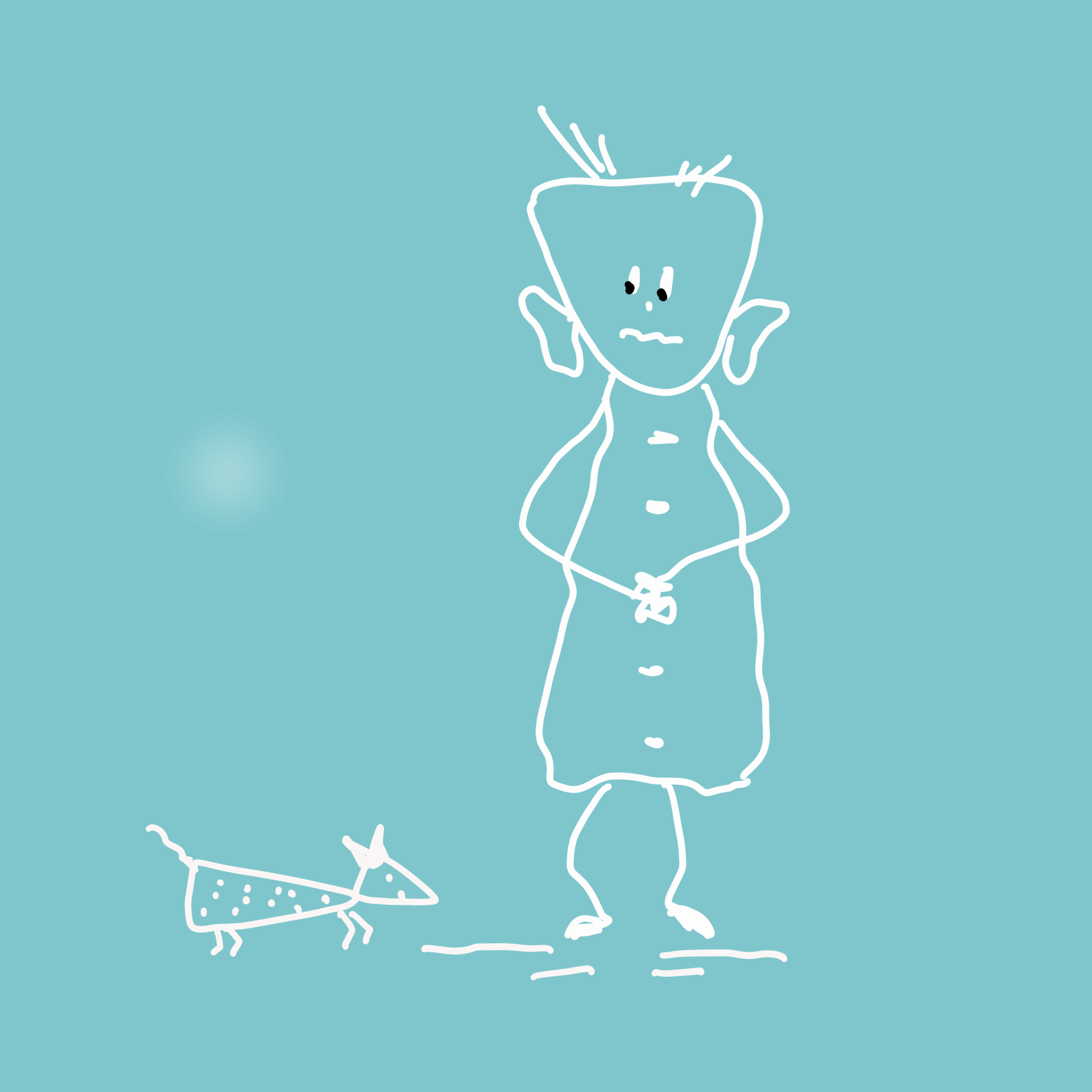 Gambar putih bergaya seseorang dan tikus kecil.
