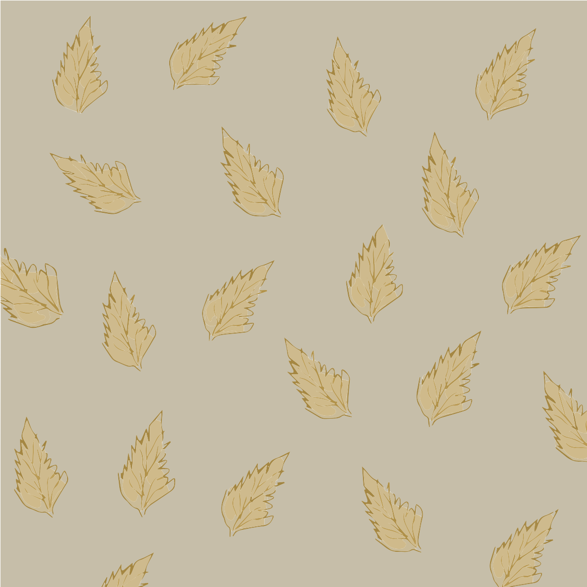 Des feuilles stylisées de couleur brun clair éparpillées sur un fond beige.