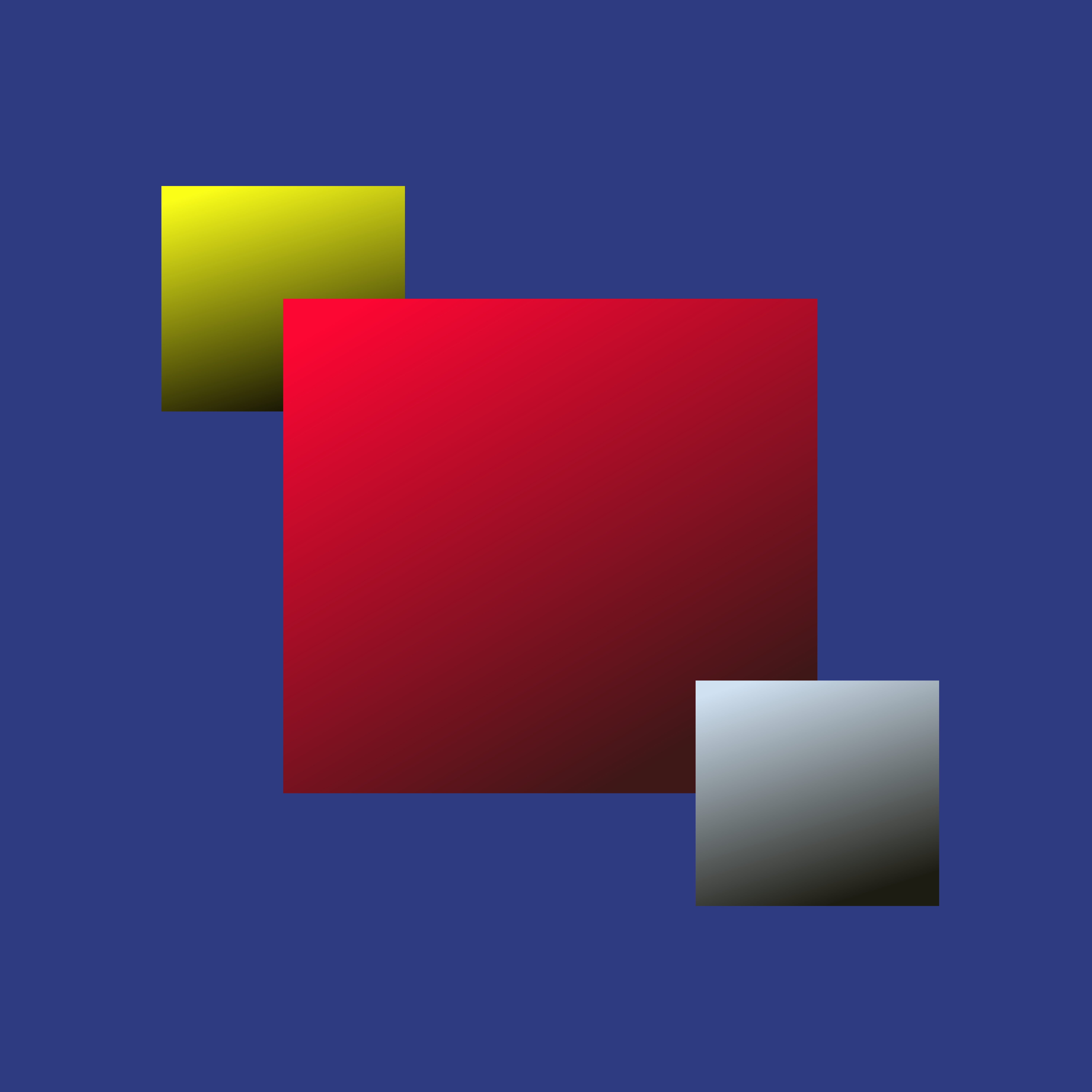 Tre quadrati ombreggiati (giallo, rosso, grigio) su sfondo blu.