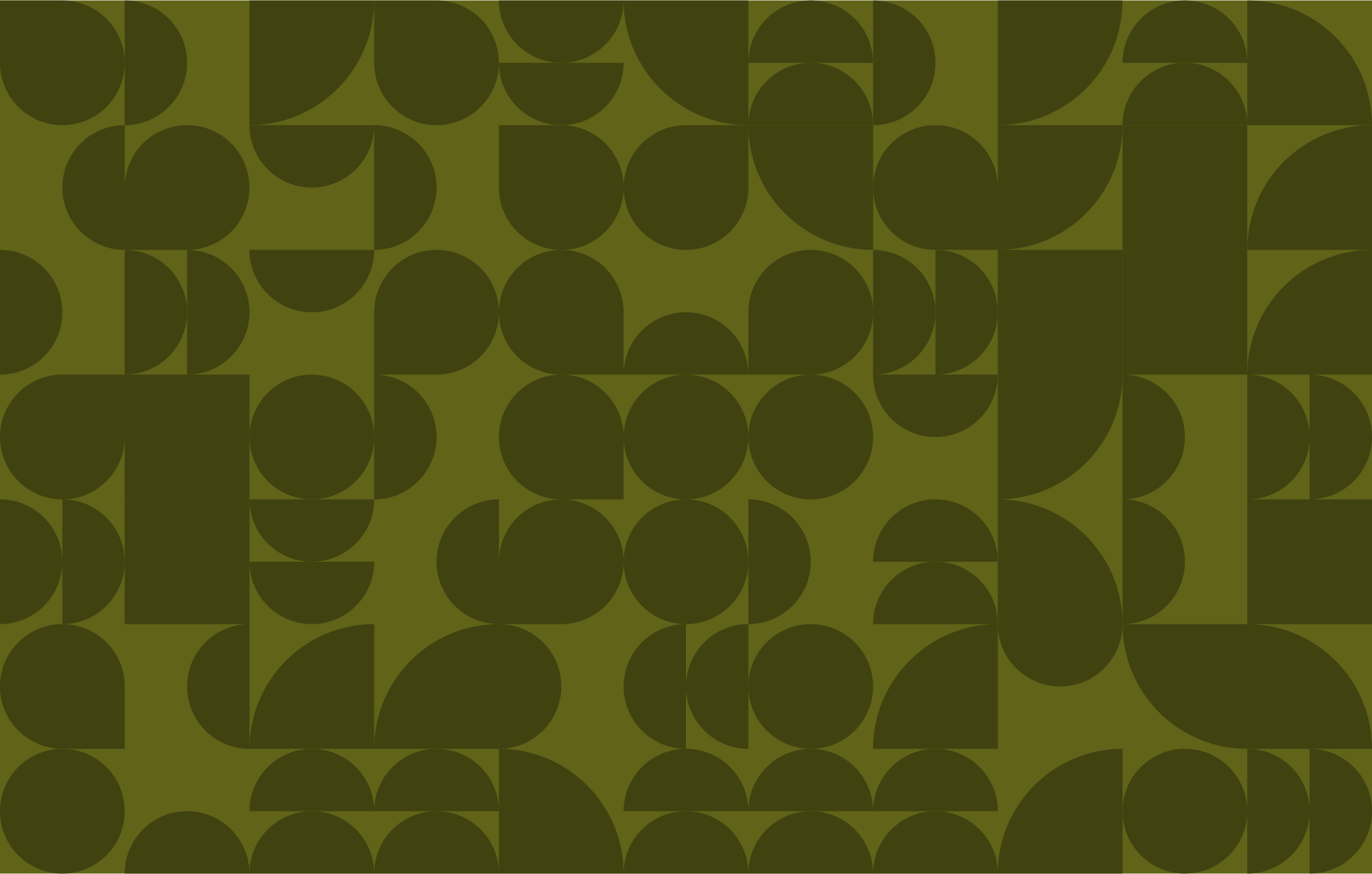 An olive green geometric pattern of circles and arcs.