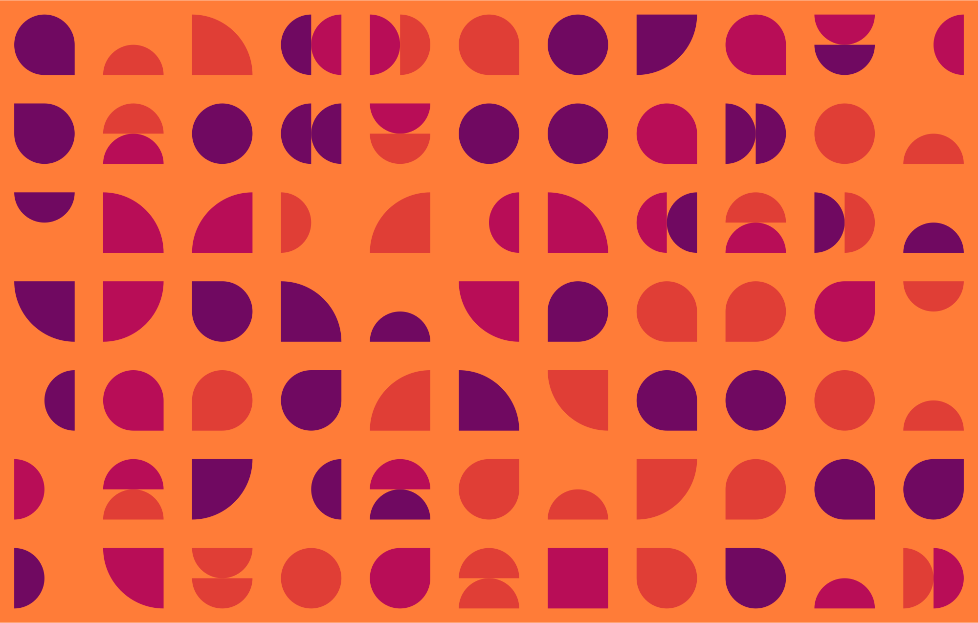 Abstraktes geometrisches Muster mit orangen, roten und violetten Formen.