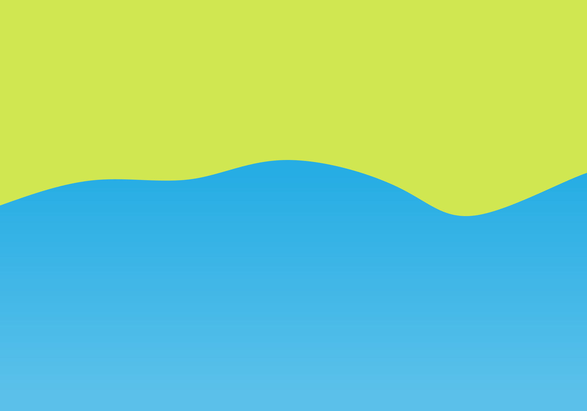 A wavy line separates lime green and blue backgrounds.