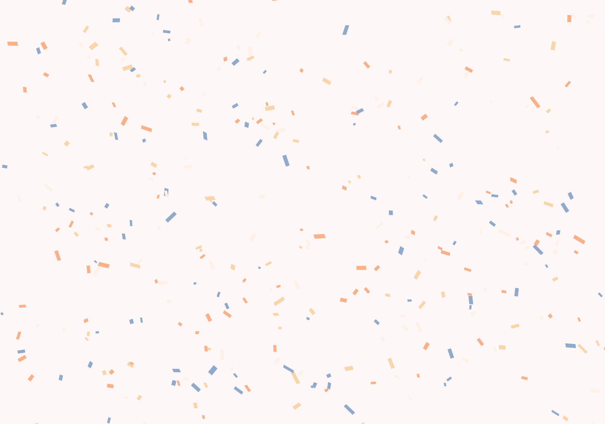 Un fondo claro con motas dispersas de naranja y azul.