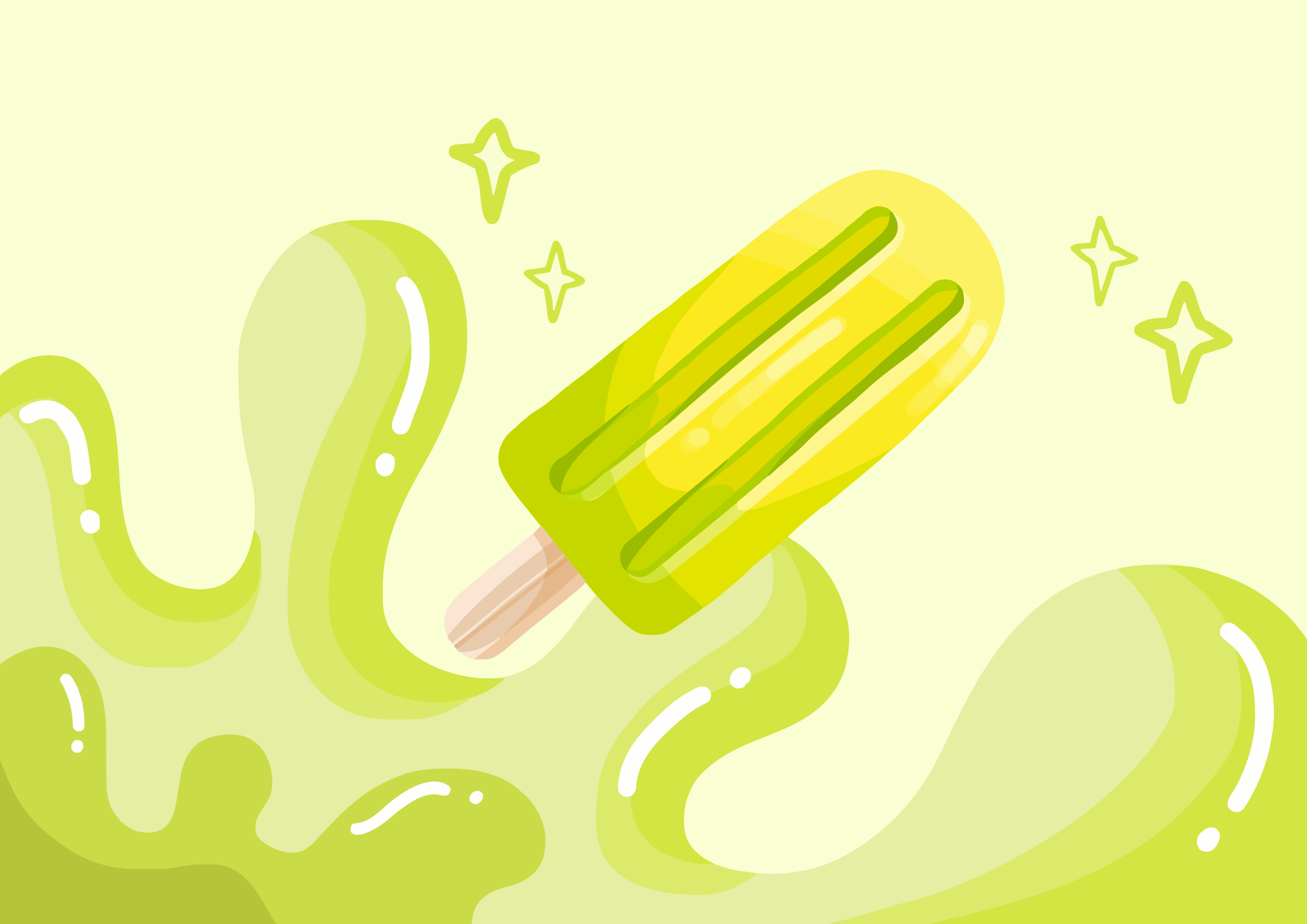 Picolé verde com salpicos líquidos sobre um fundo verde-claro.