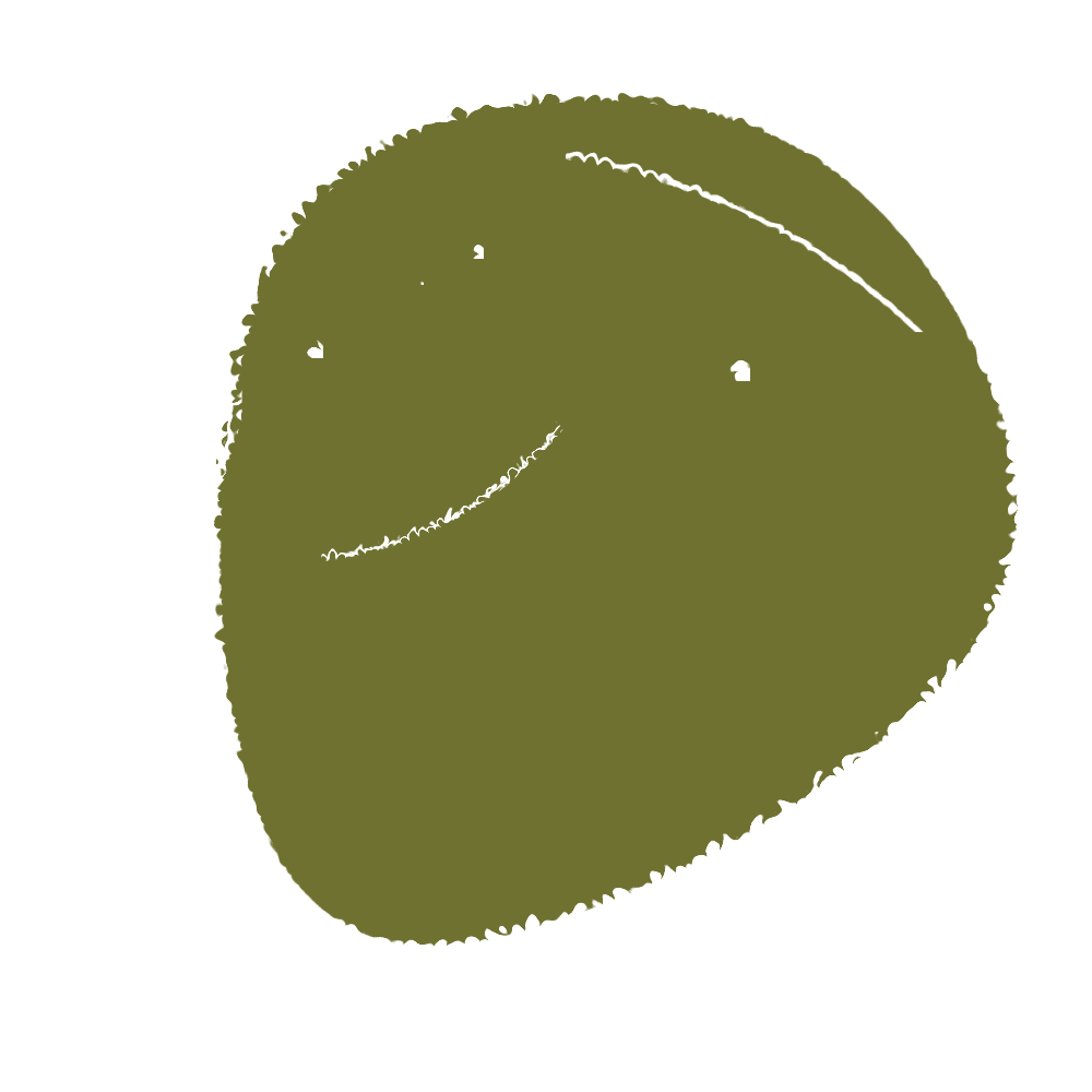 A dark green blob with a simple smiling face.