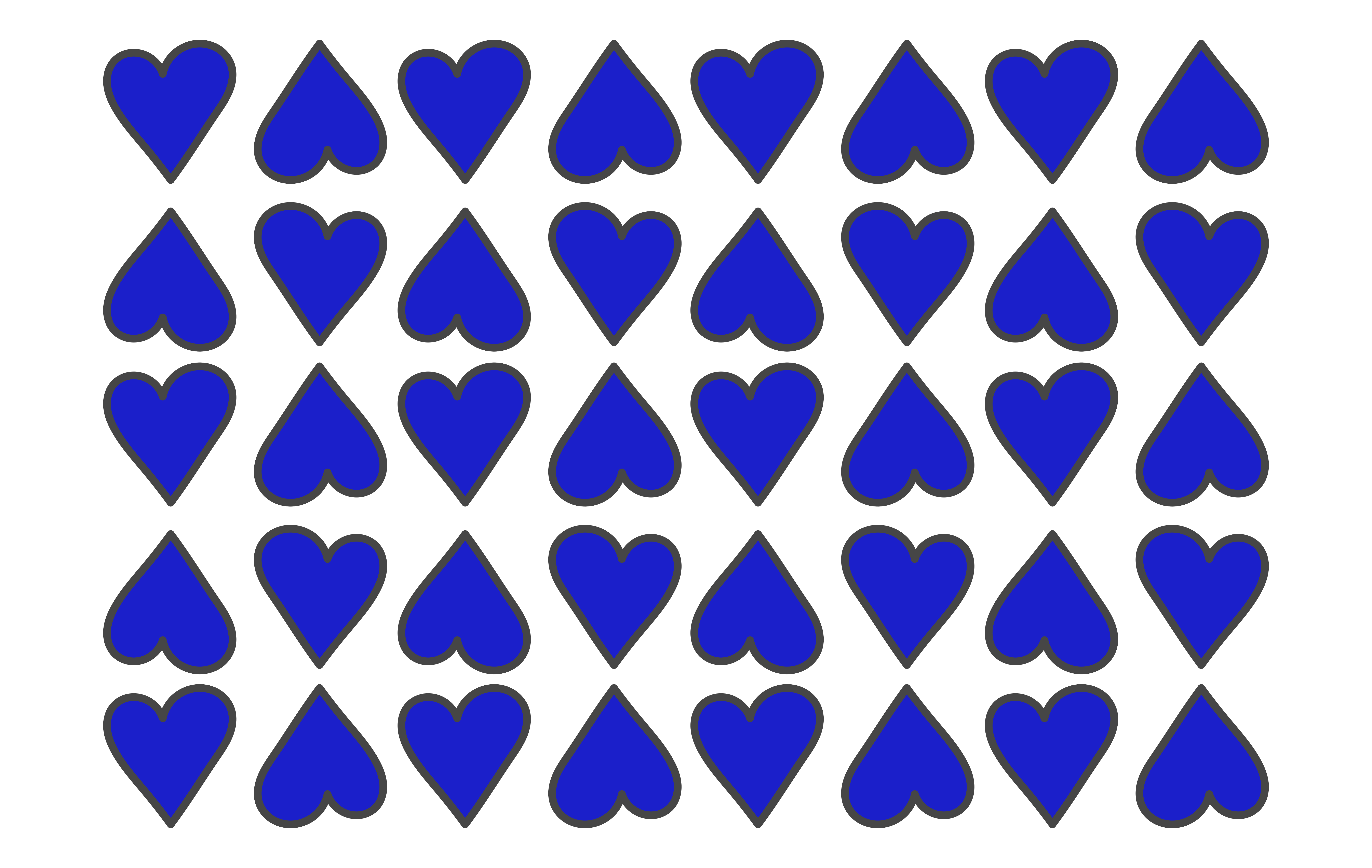 Un motif de cœurs bleus sur fond blanc.