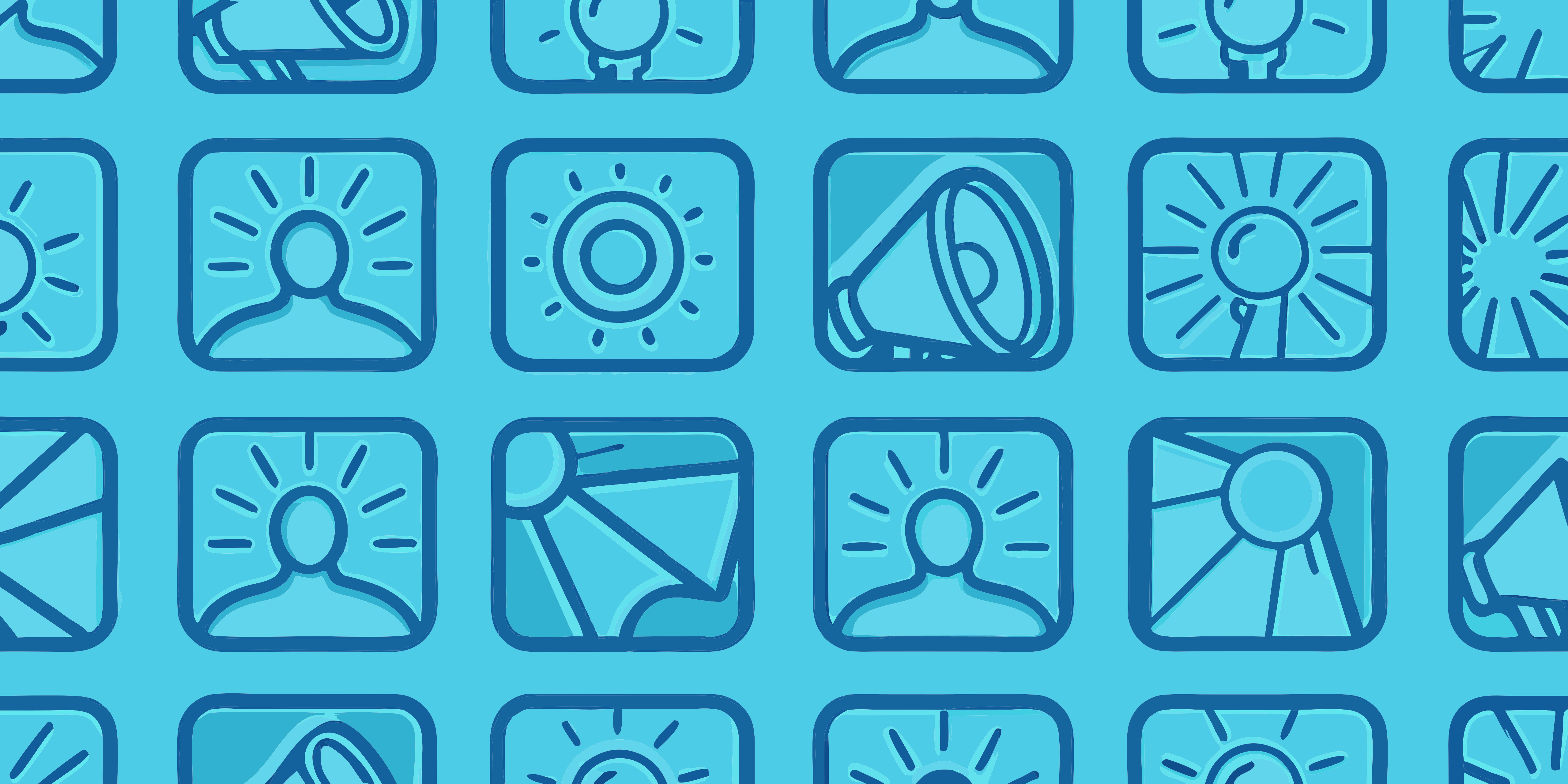 Seamless blue background with repeating communication and idea icons.
