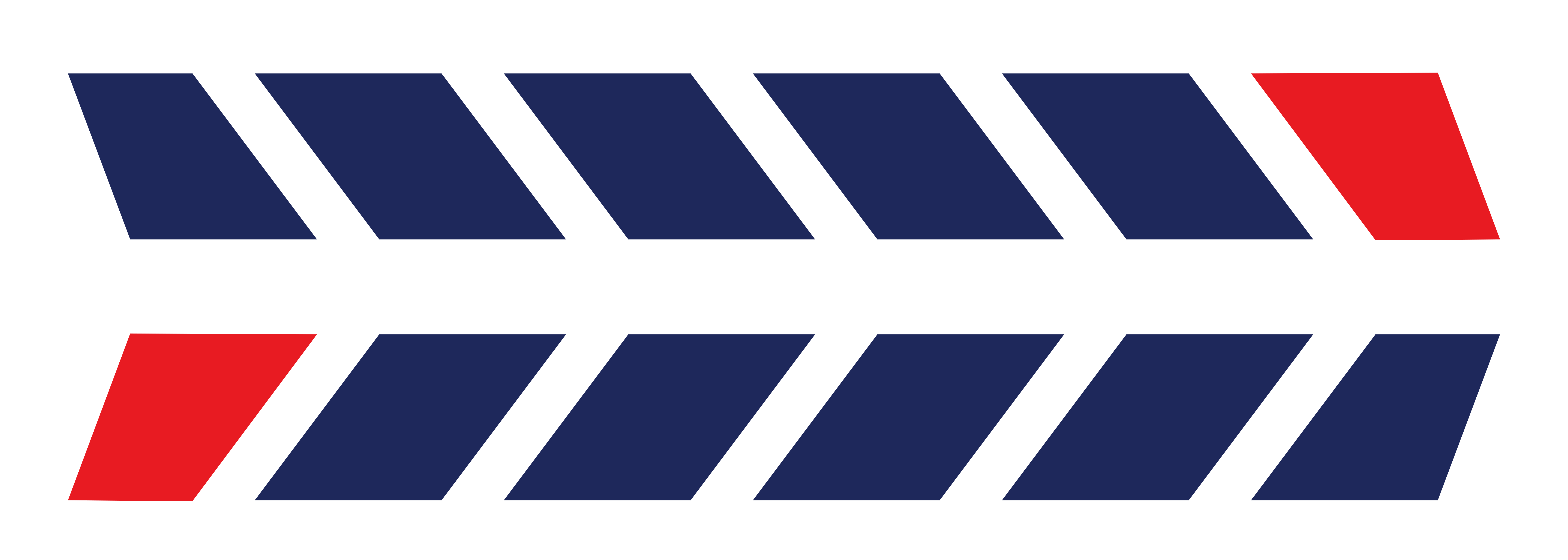 Two rows of blue and red slanted rectangles