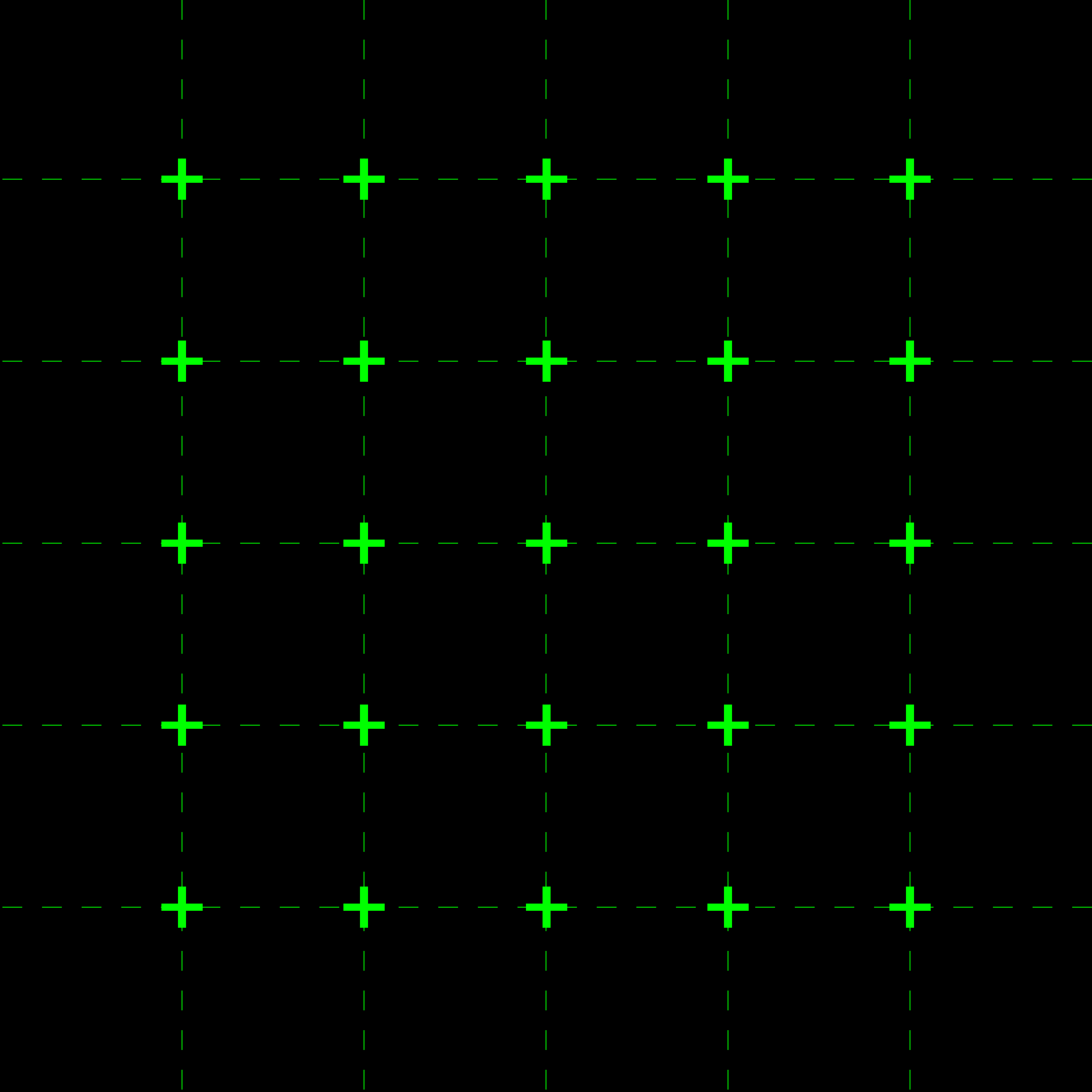 Black background with green dashed grid lines and plus signs