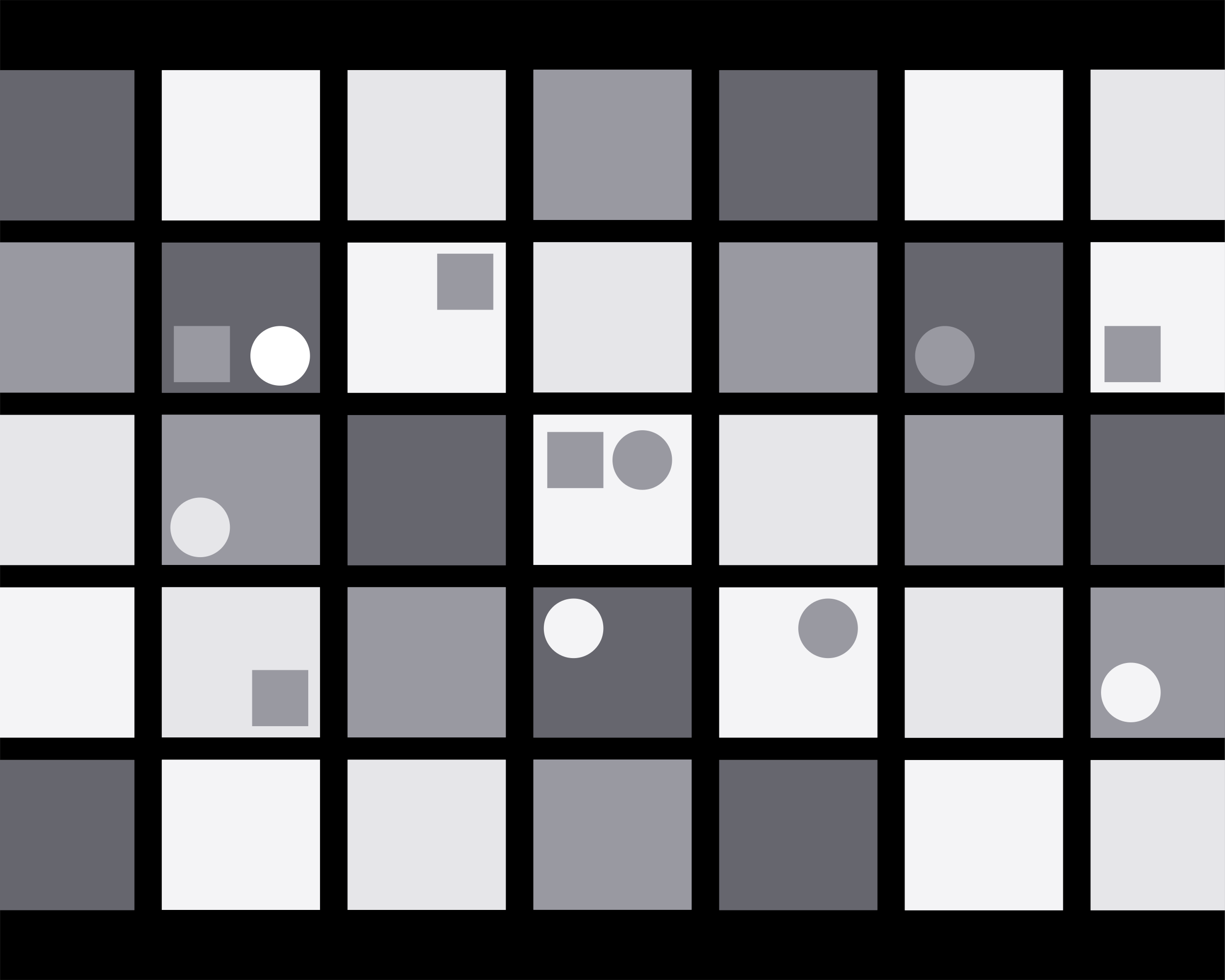 A grid of gray squares with smaller circles and squares.