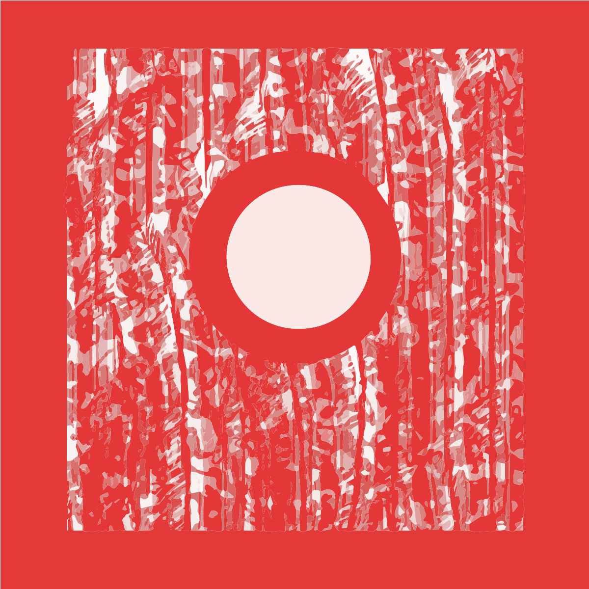Fundo vermelho abstrato com quadrado texturizado e círculo branco central