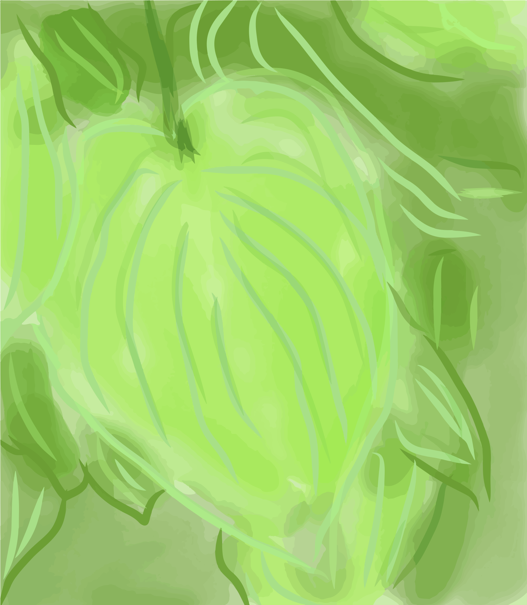 Pintura aquarela de uma forma botânica verde translúcida.