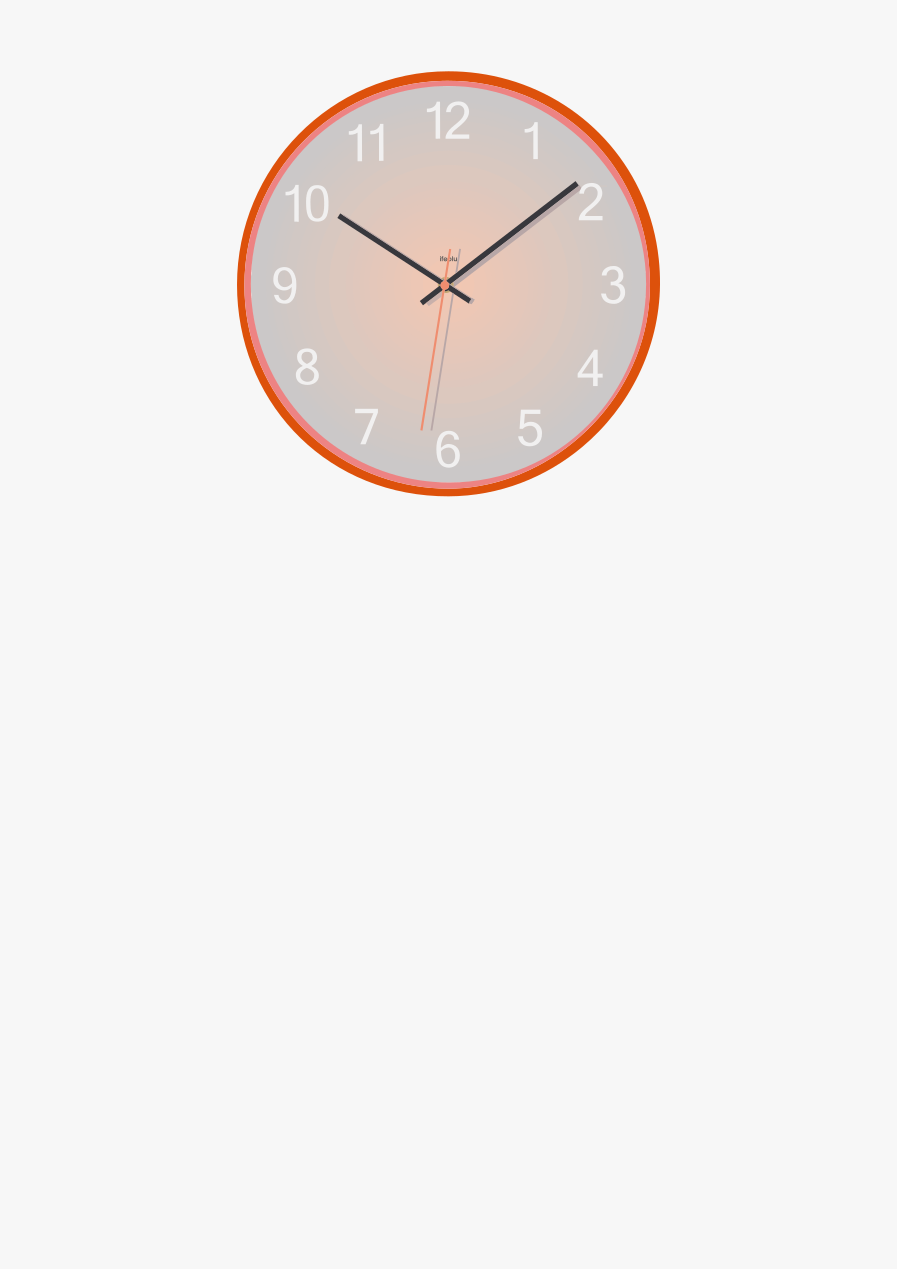 Une horloge murale moderne à monture orange sur fond blanc