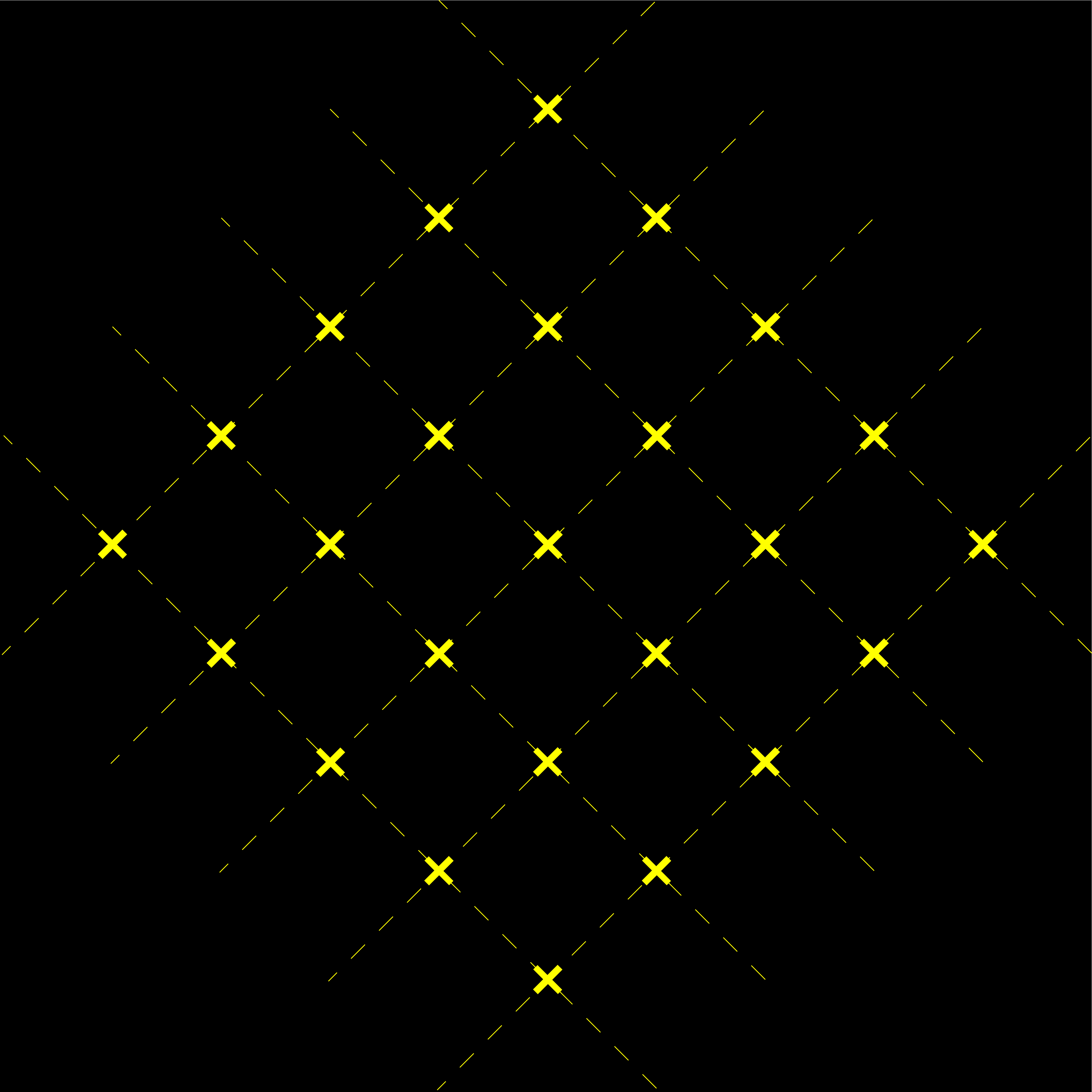 Cuadrícula amarilla discontinua con marcas de 'x' en negro.