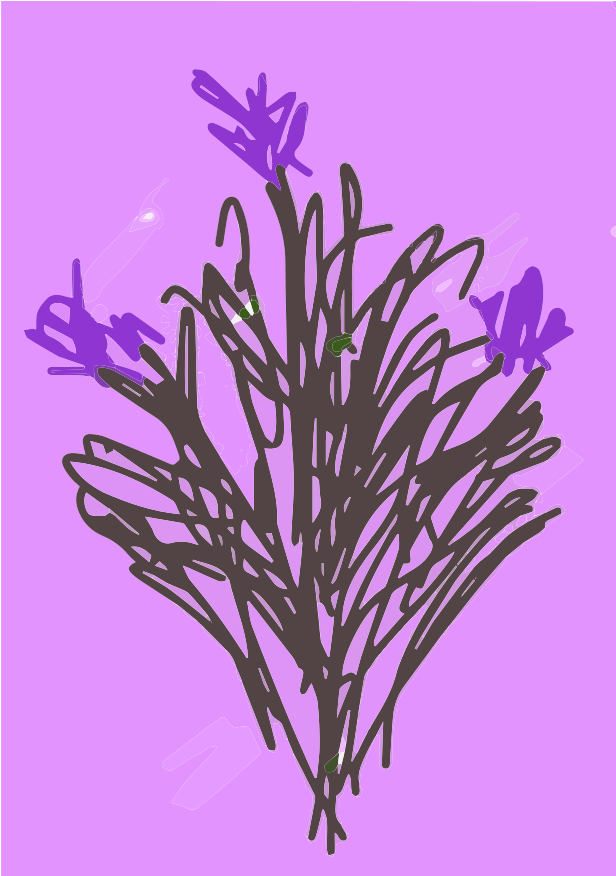 Fleurs violettes aux tiges foncées sur fond violet clair.