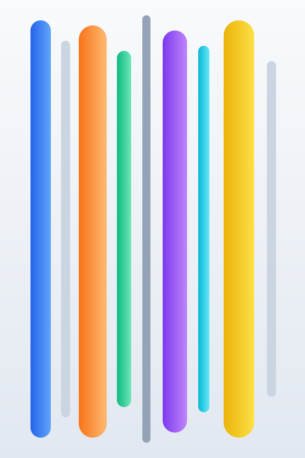 Líneas verticales redondeadas coloridas sobre un fondo degradado blanco