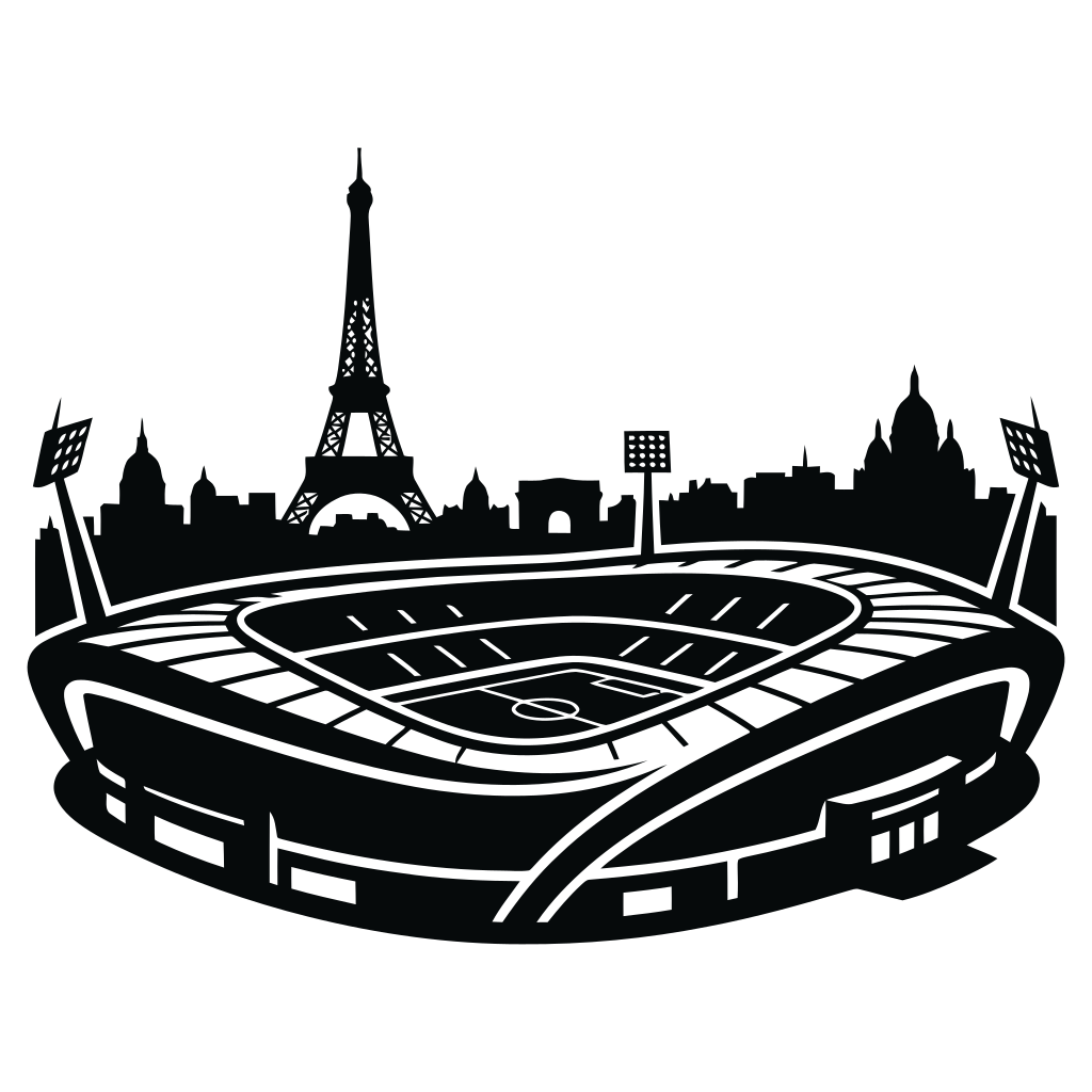 Cakrawala Paris dengan siluet stadion.