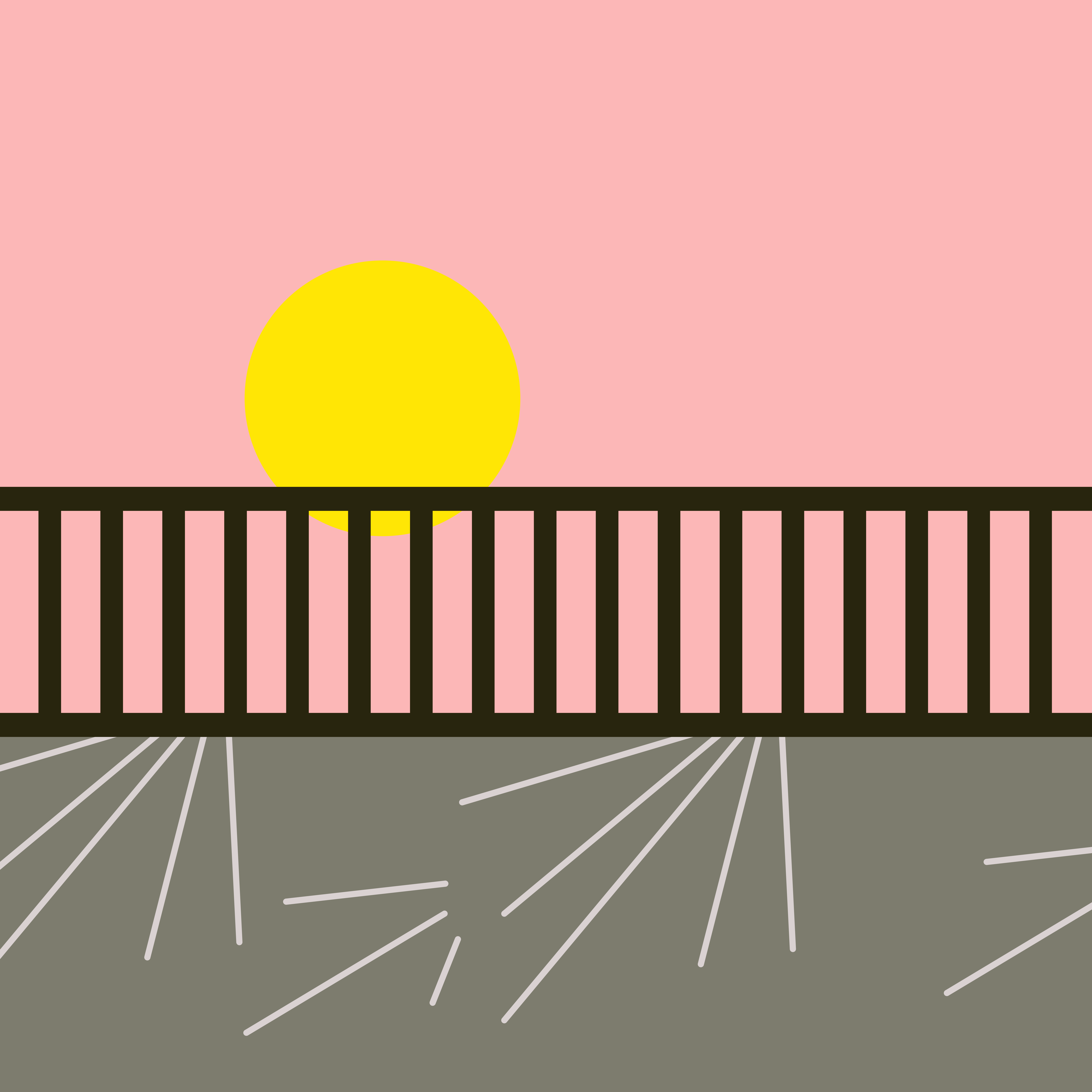 Minimalist sunset with a dark fence against a pink sky