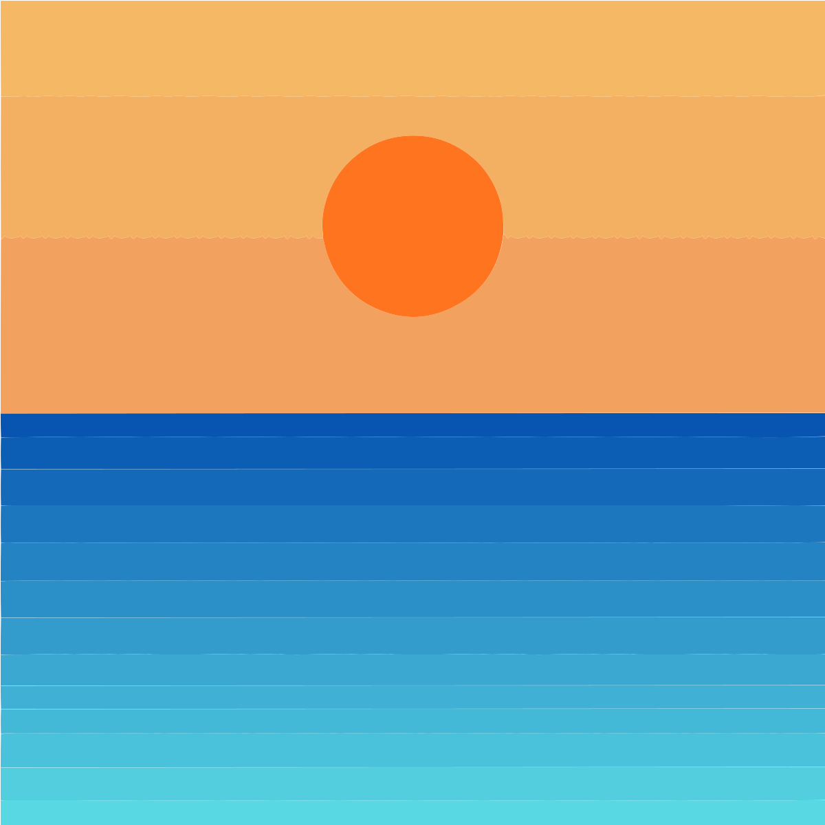 Tramonto astratto e vibrante su un oceano blu a strie.