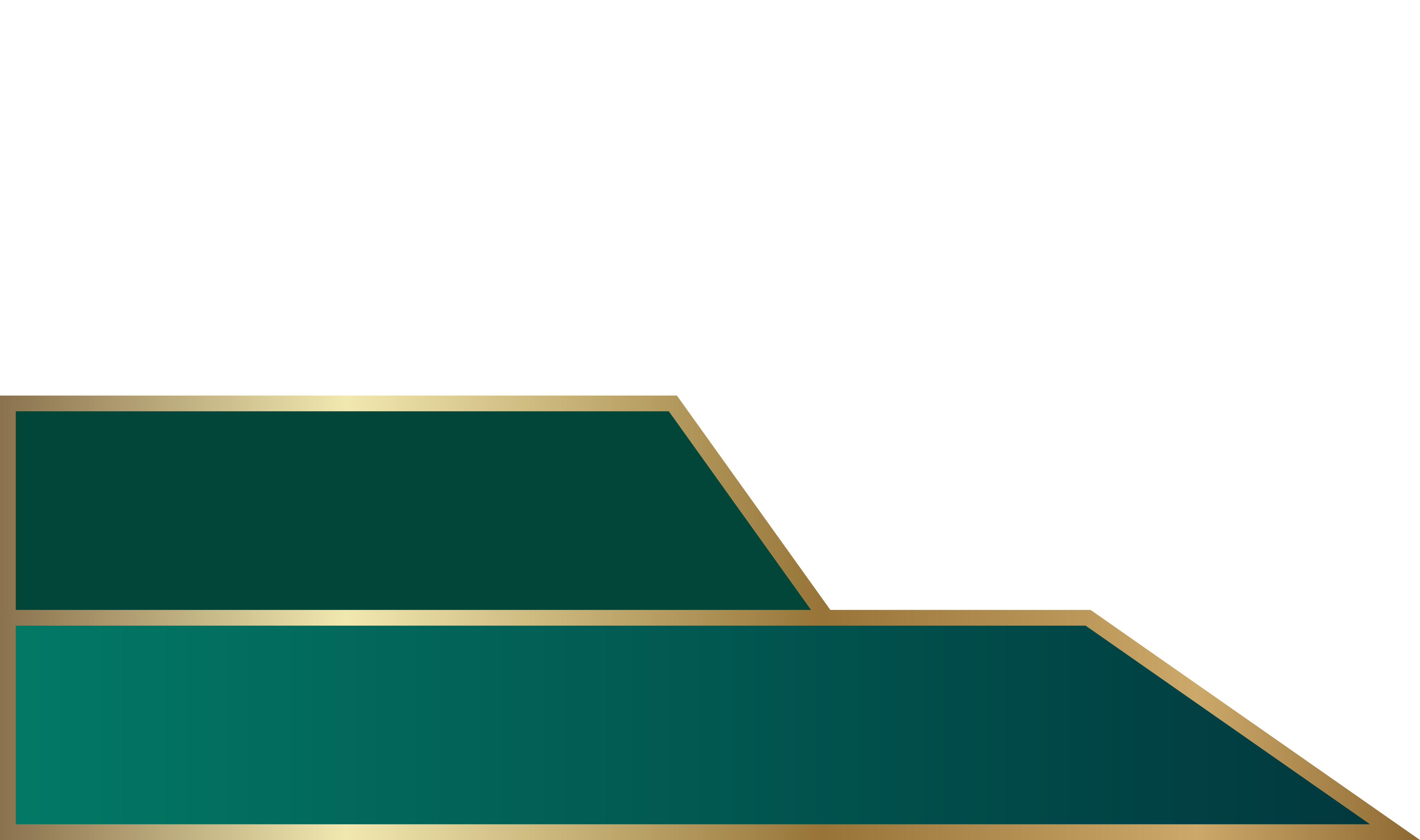 Grüne trapezförmige Formen mit goldenem Rand auf weißem Grund.