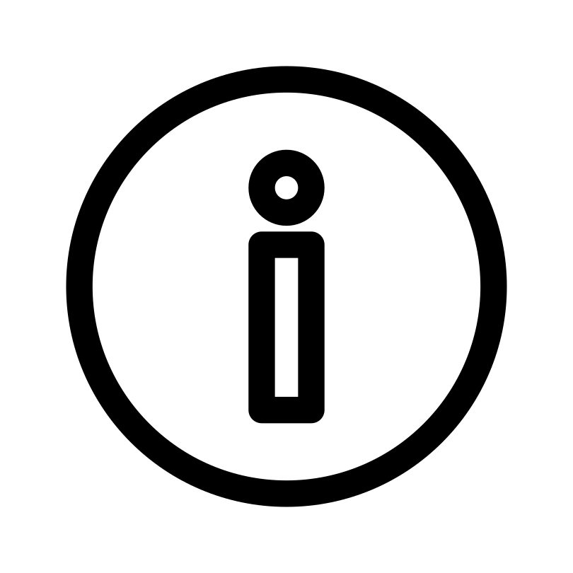 Icône d’information noire avec la lettre i dans le cercle
