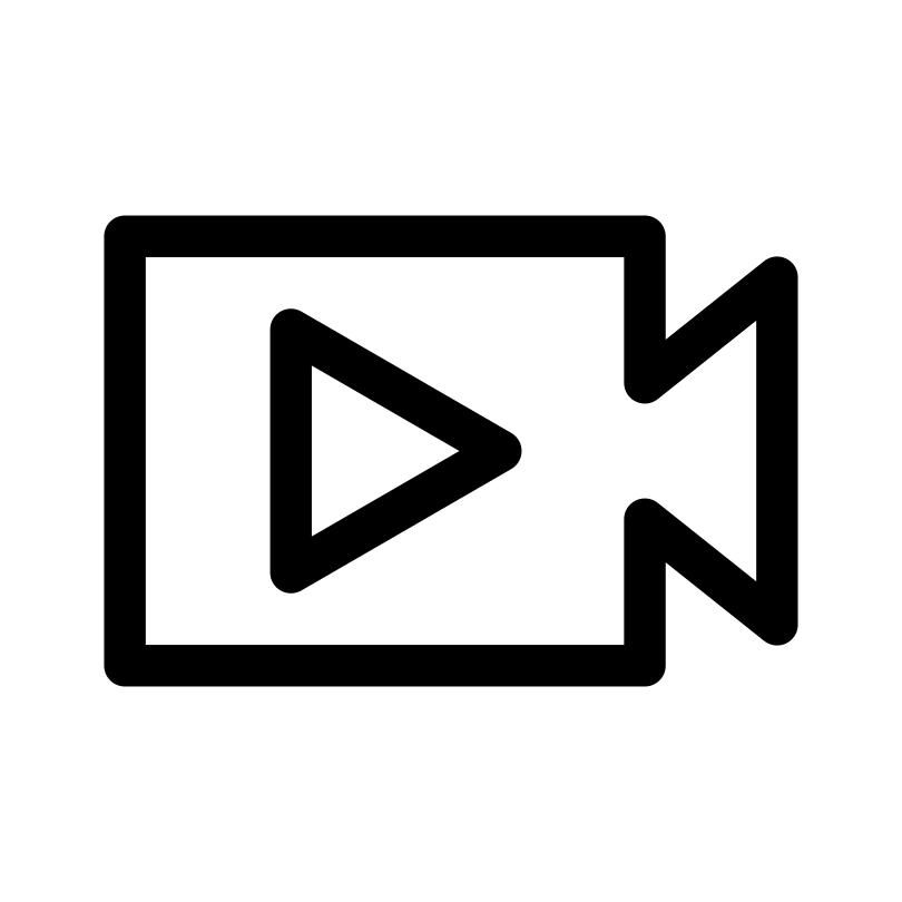 Ícone de linha da câmera de vídeo com símbolo do botão de play