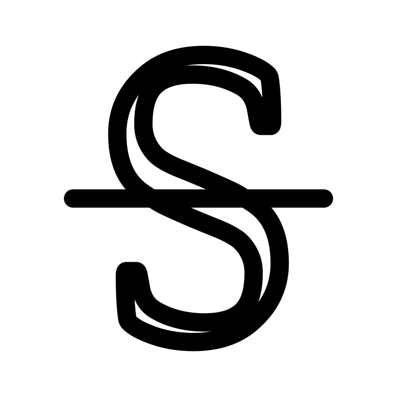 黒い文字のsに取り線付き