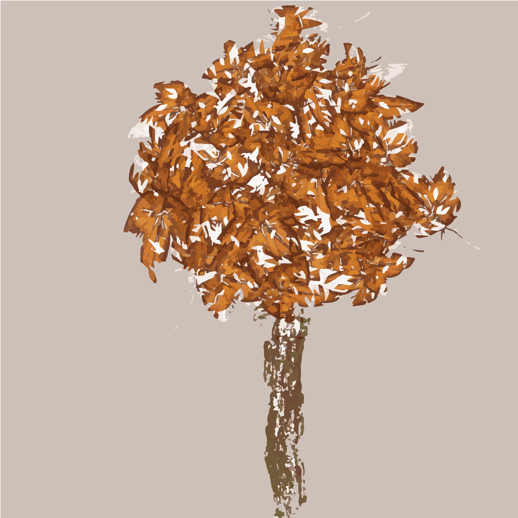 Un albero marrone stilizzato su uno sfondo semplice.