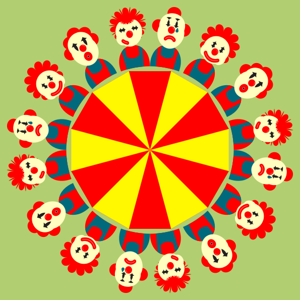 Clown che circondano una grande tenda superiore