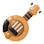 Un banjo in stile cartone animato con dettagli marroni e neri