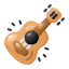 Un ukulele da cartone animato con onde sonore irradiate