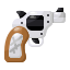 A cartoon revolver with a white body and brown handle.