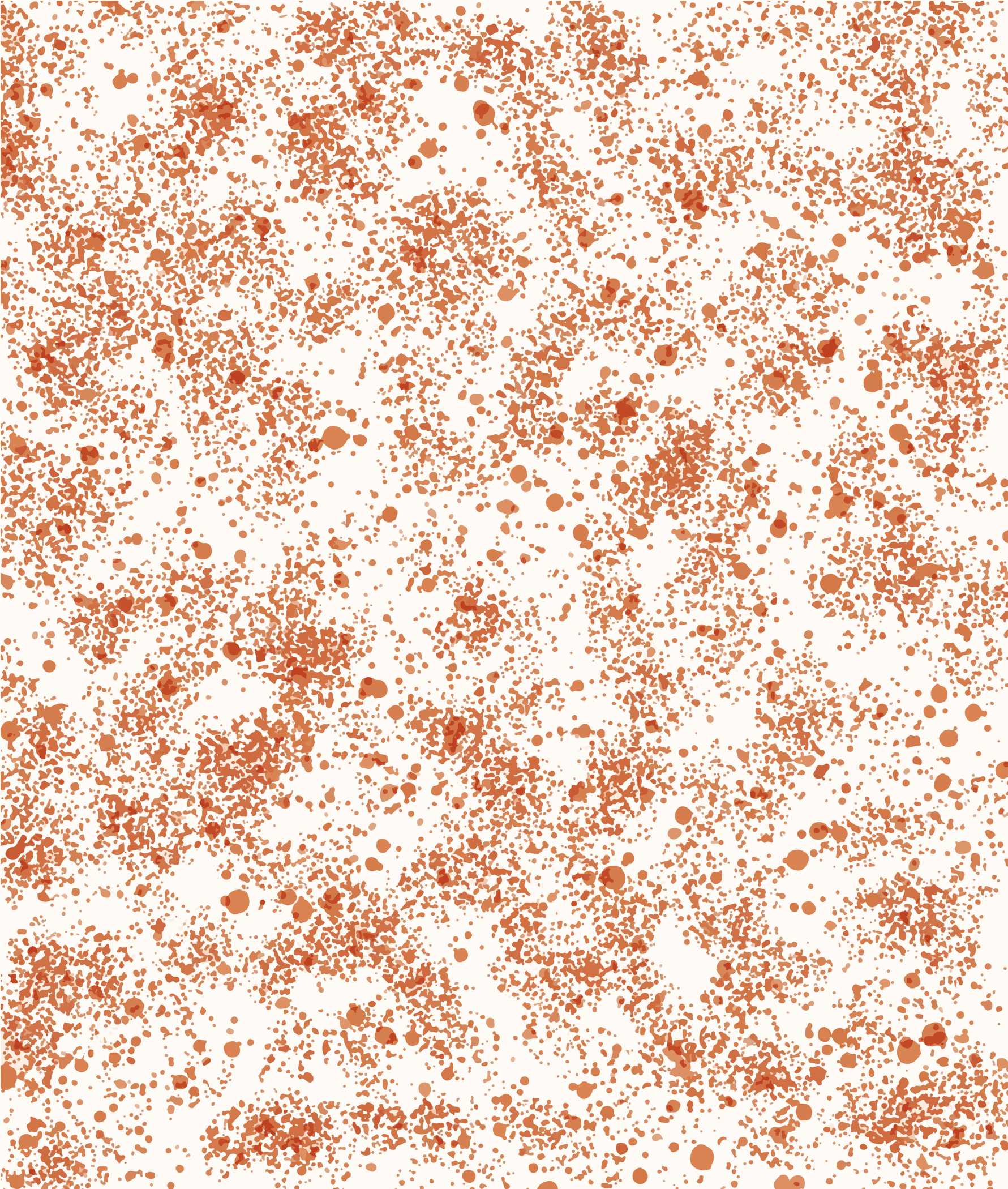 Um fundo branco coberto por numerosas manchas e respingos marrons.