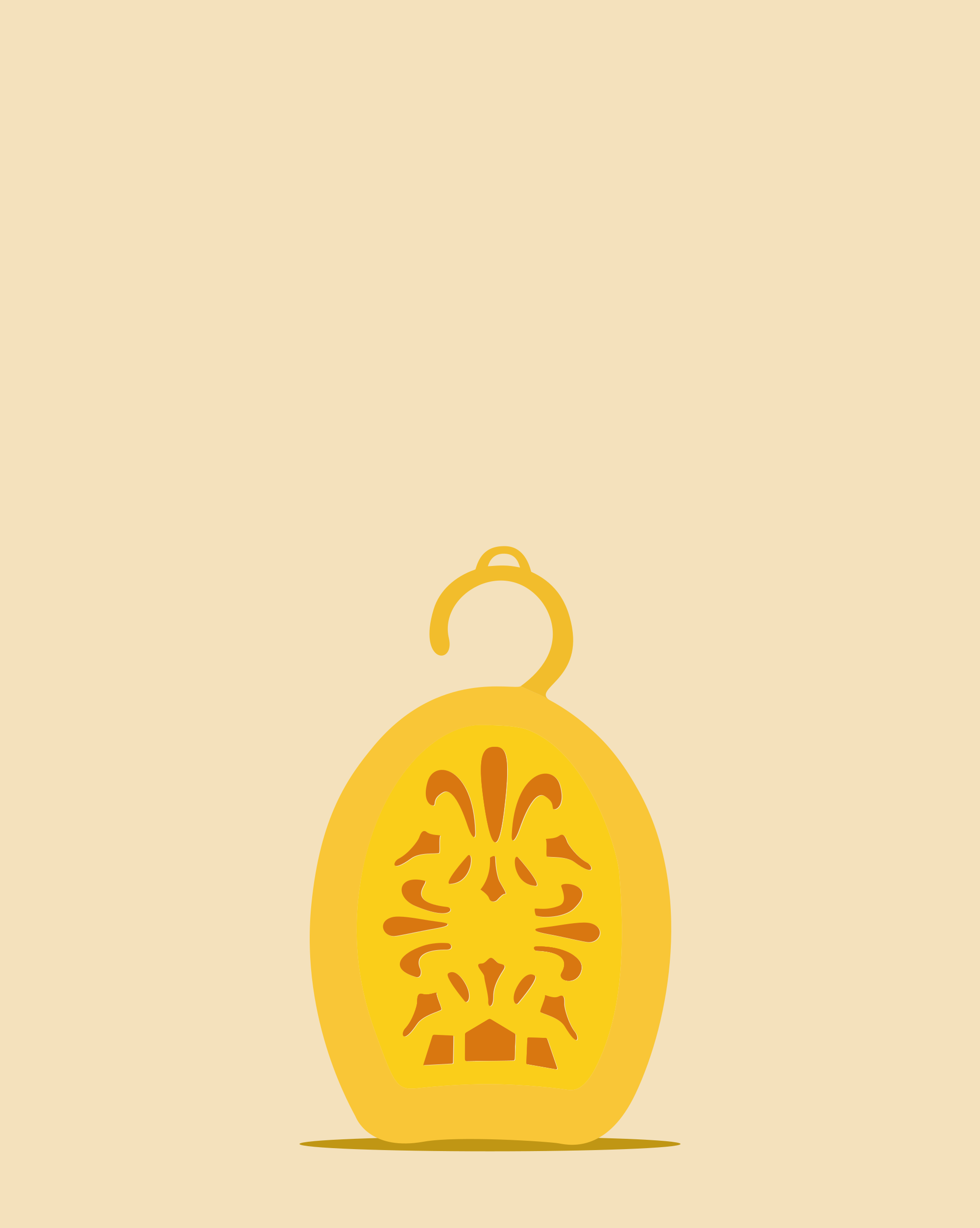 Una linterna decorativa amarilla con un diseño ornamentado de recortes.