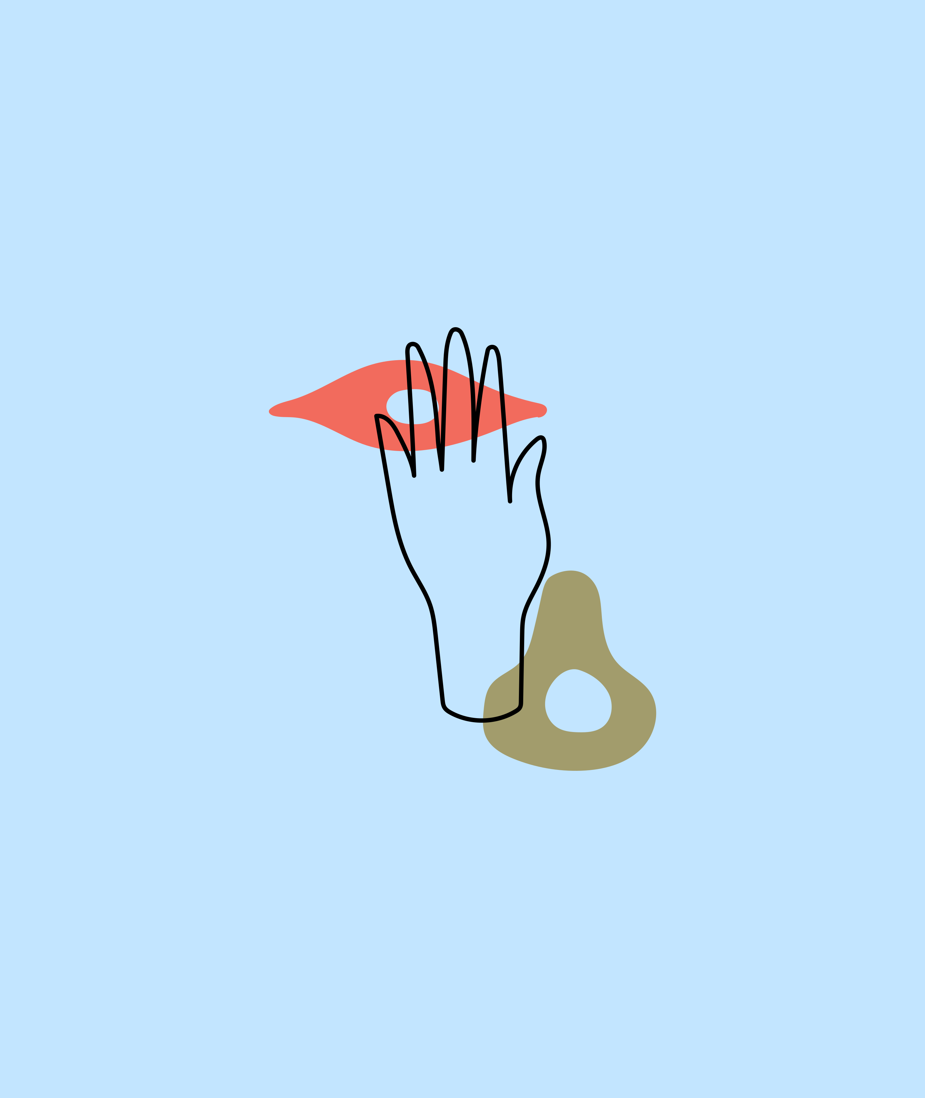 Dessin au trait minimaliste à la main et formes abstraites sur bleu clair