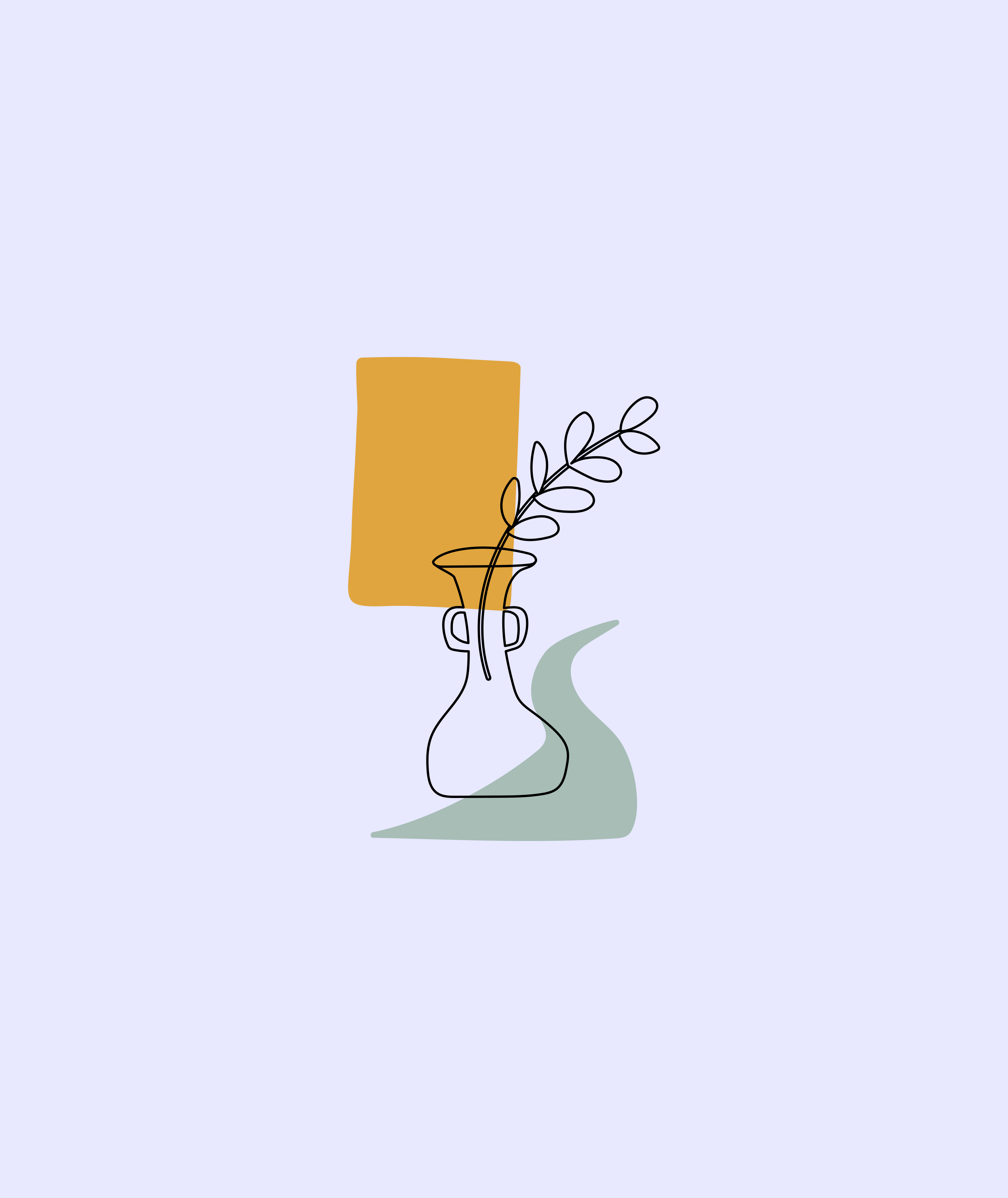 Jarrón minimalista con dibujo en línea con formas vegetales y abstractas