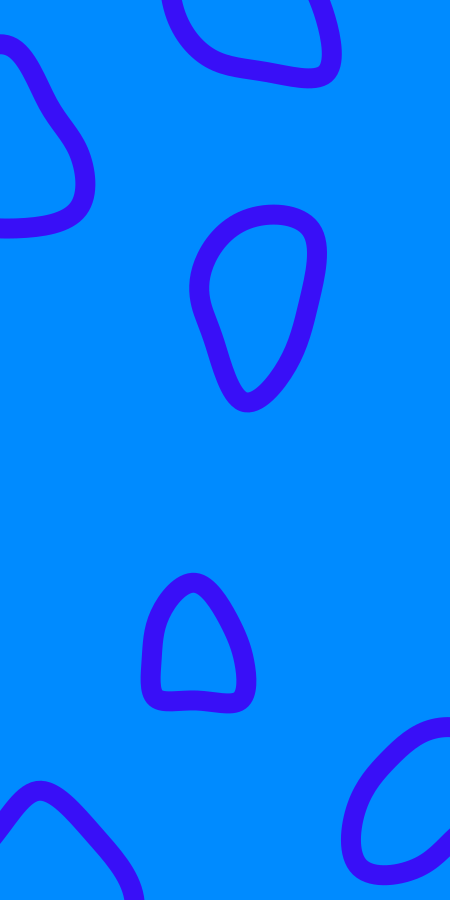 青い背景に不規則な紫青の抽象的な輪郭が描かれています